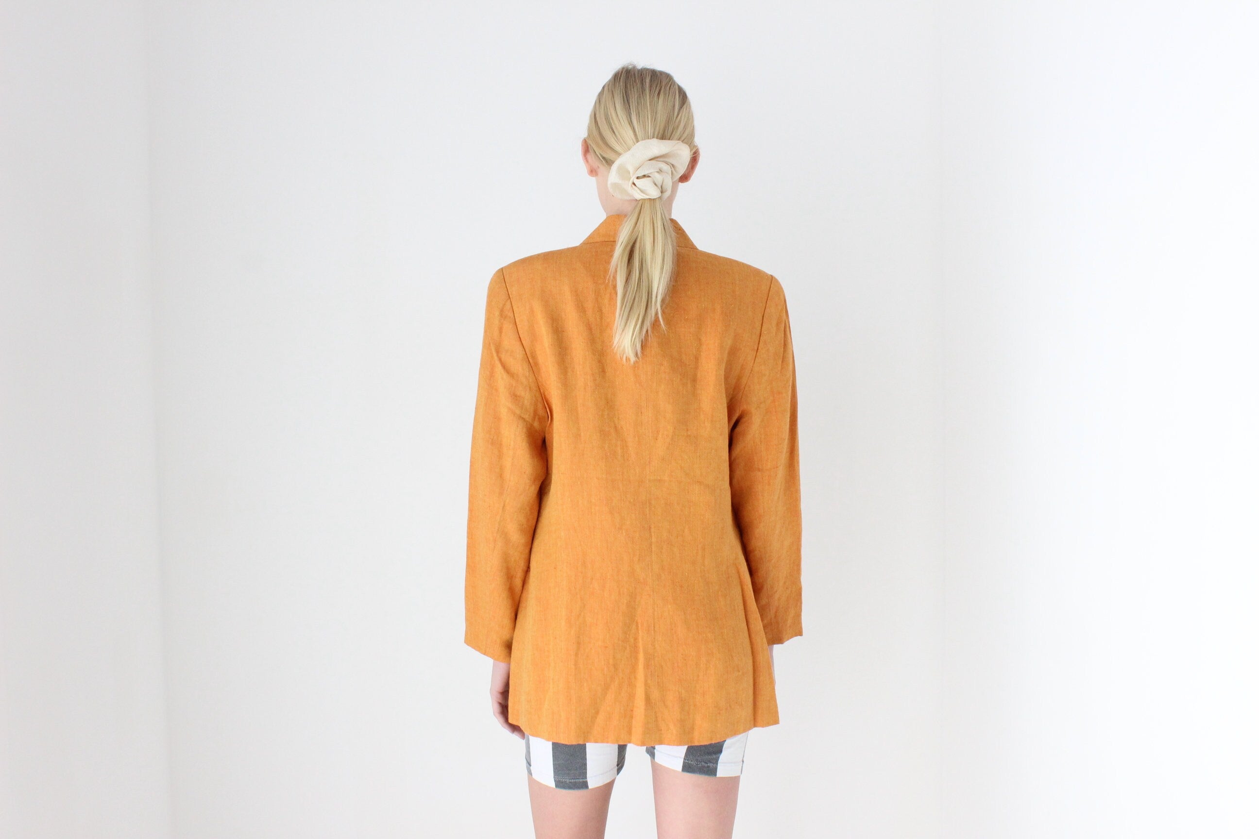 90s {Pure Linen} Apricot Single Button Fitted Suit Blazer