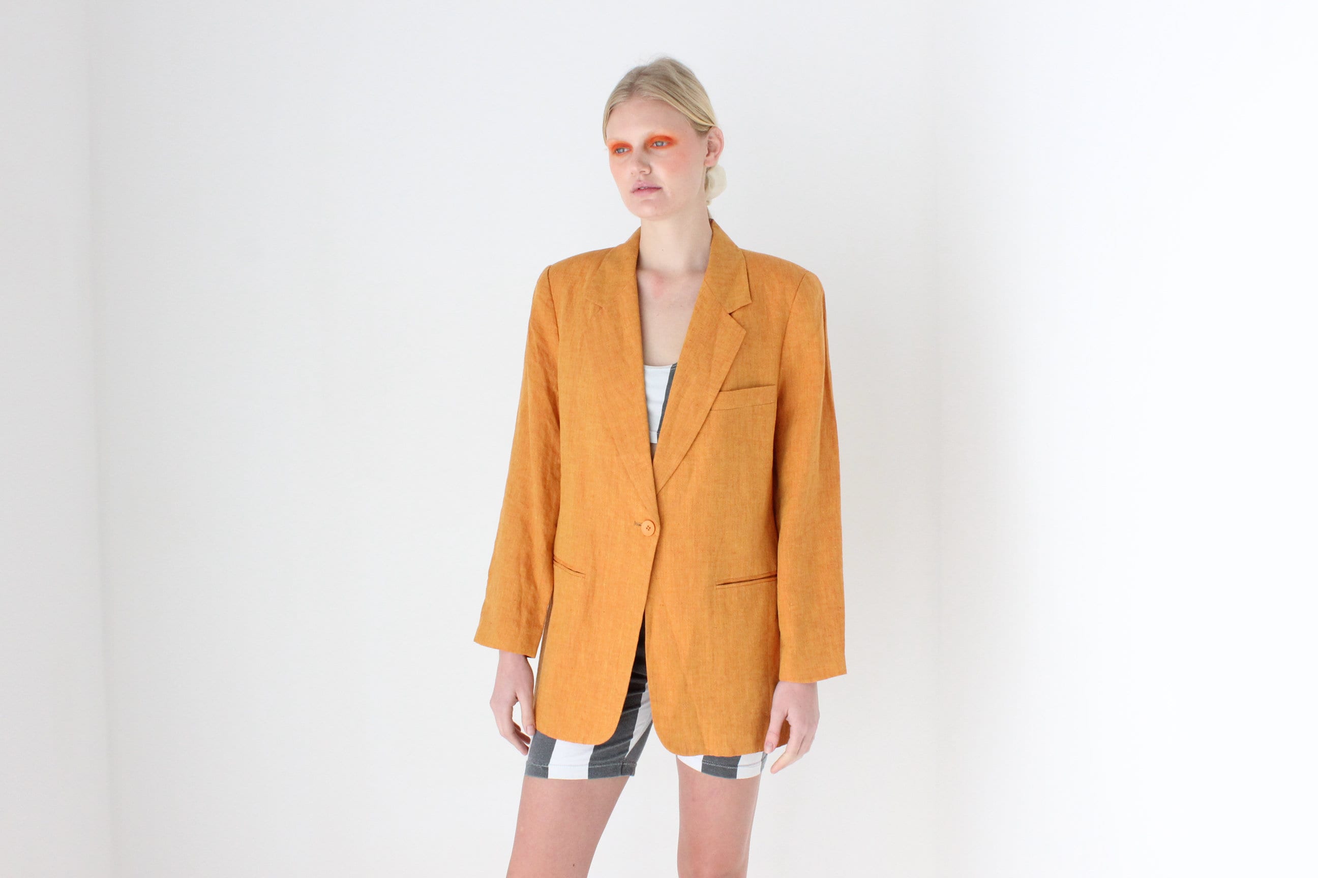 90s {Pure Linen} Apricot Single Button Fitted Suit Blazer