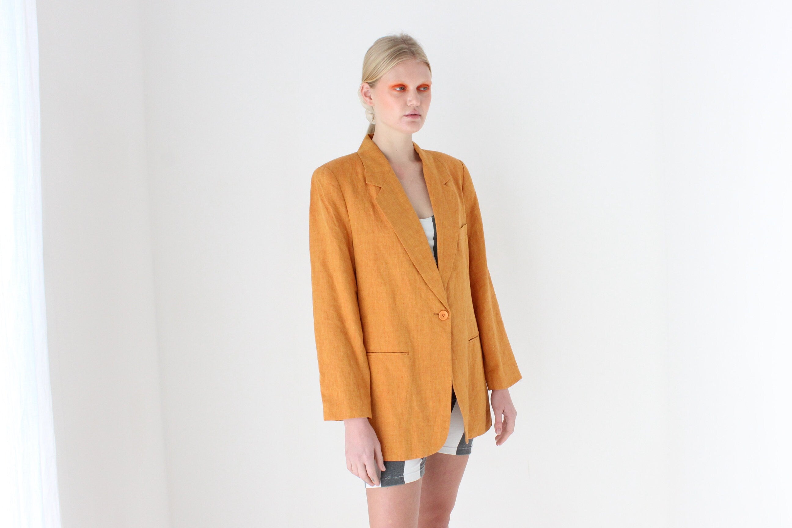 90s {Pure Linen} Apricot Single Button Fitted Suit Blazer