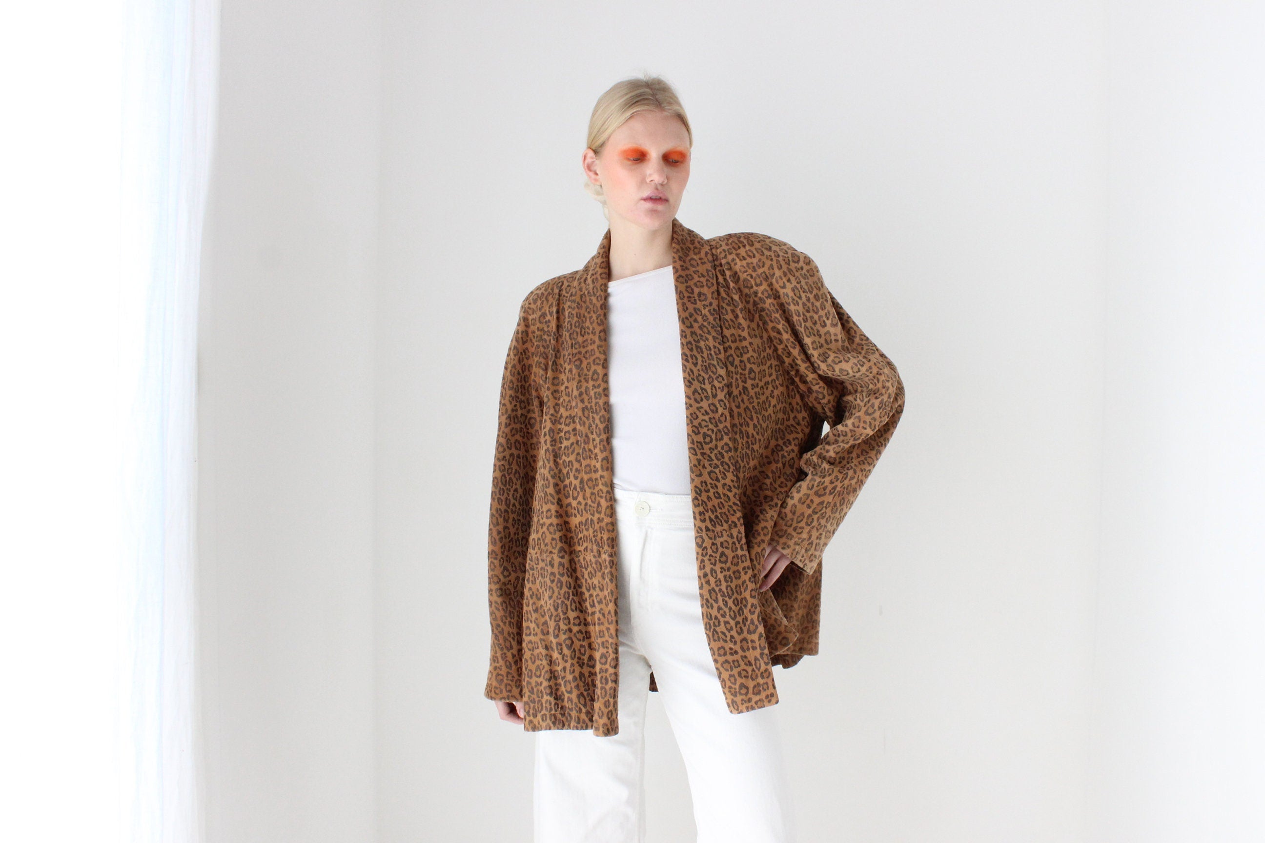 80s Designer Leopard Print Suede Luxury Swing Coat