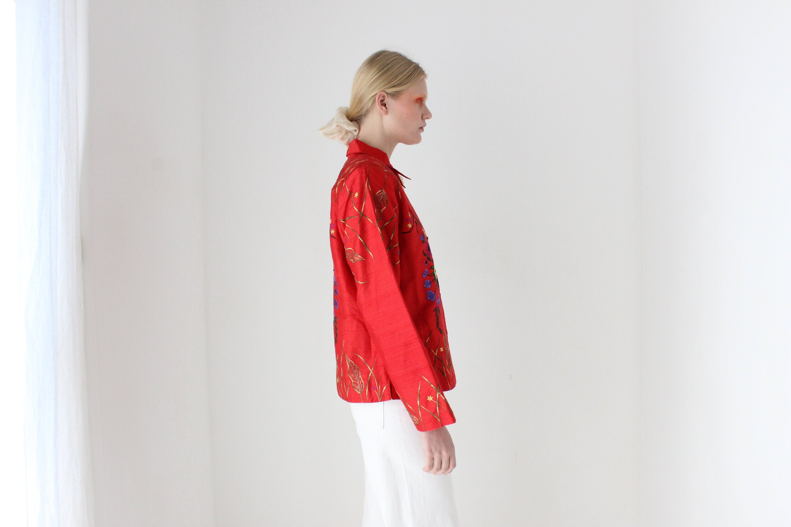 80s Raw Silk Butterfly Maximalist Embroidered Boxy Jacket