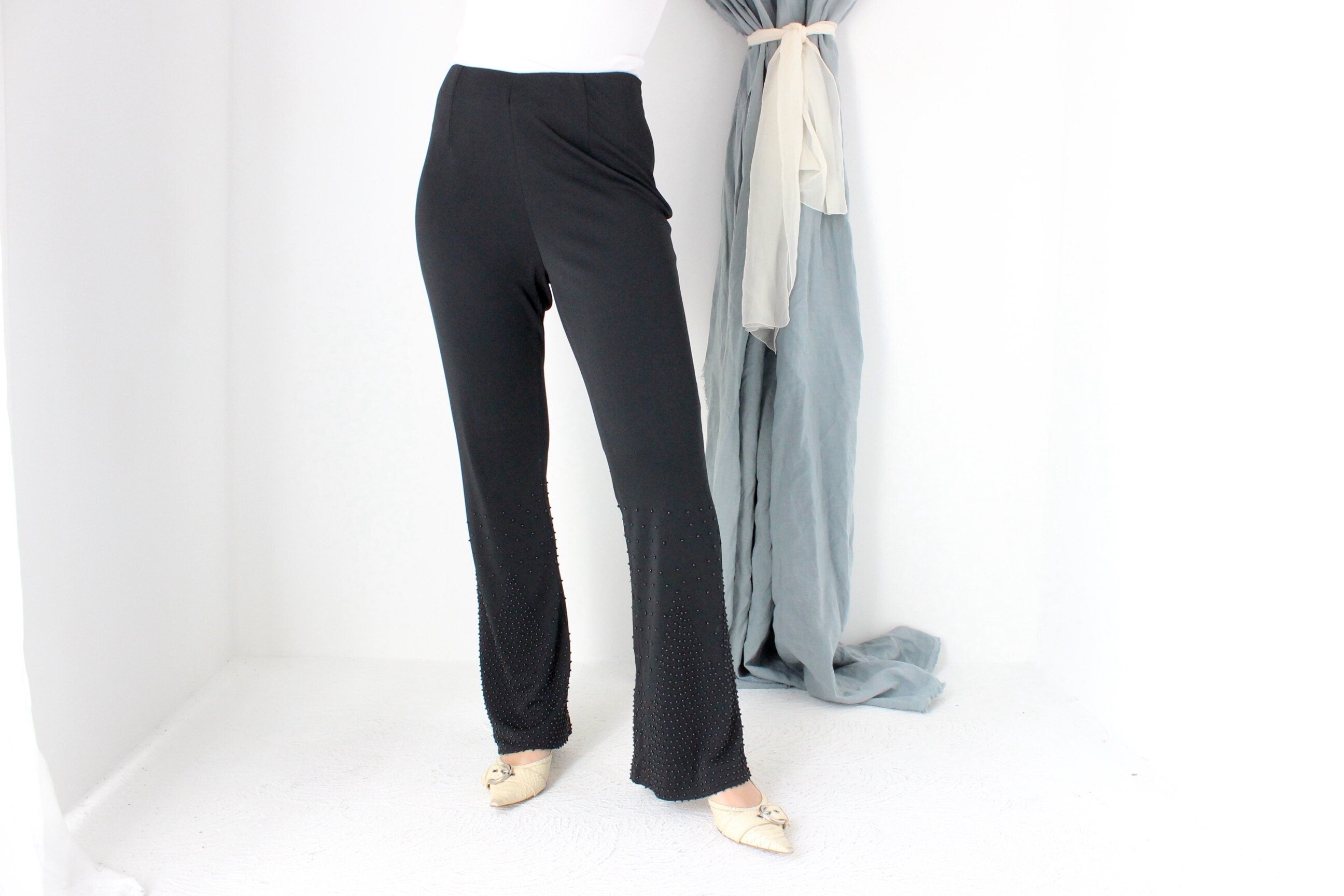 MADE IN ITALY 90s Alberta Ferretti High Waist Flares w/ Beading