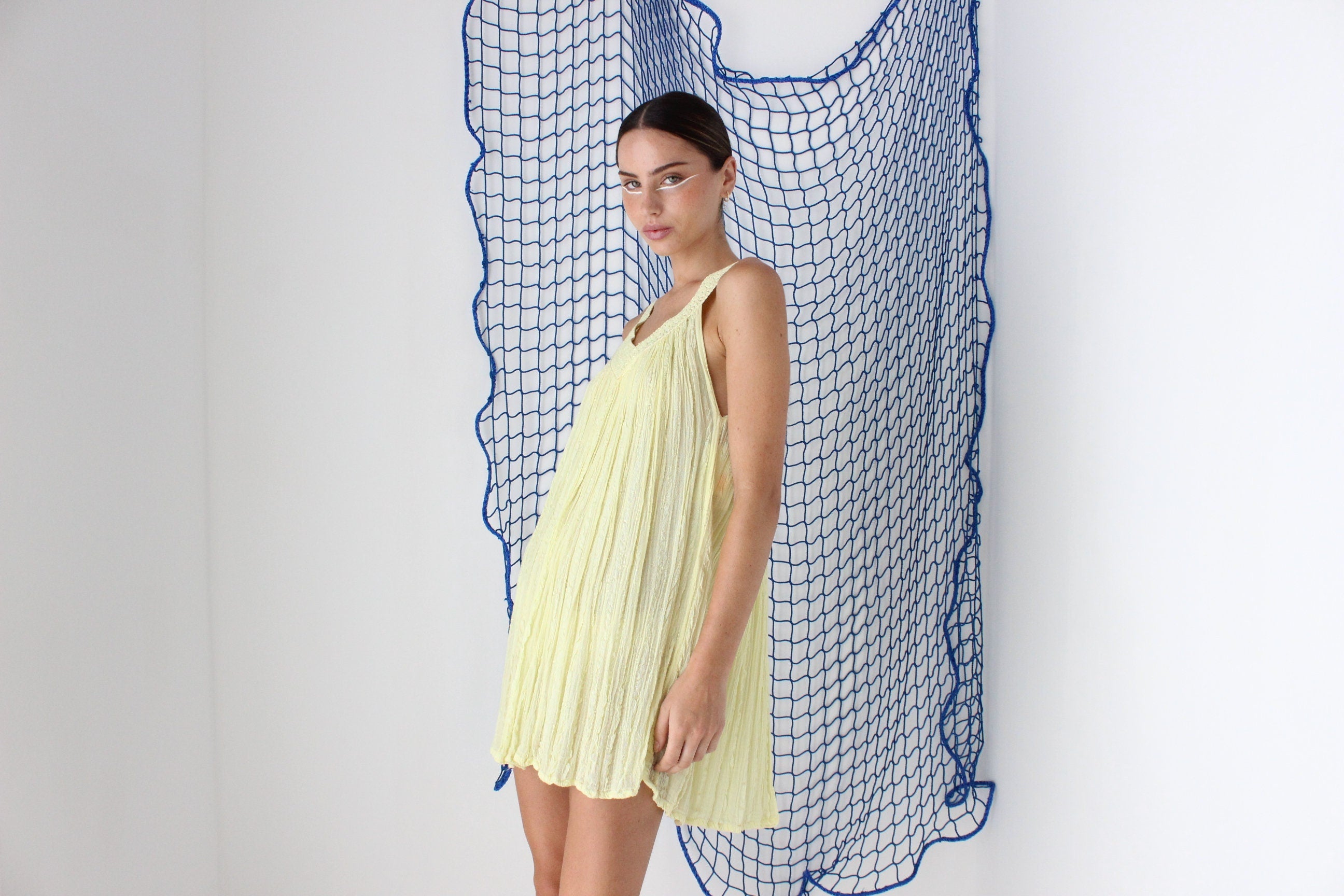 MADE IN GREECE 90s Cotton Gauze Grecian Trapeze Mini