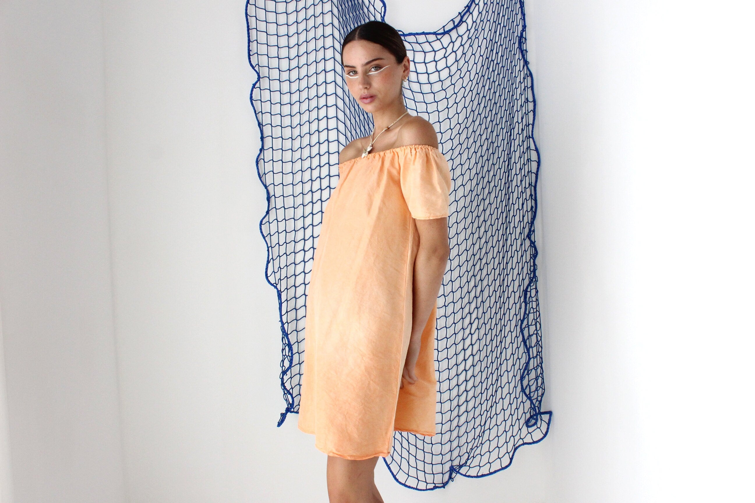 FOUND IN GREECE Sherbet Silk Taffeta Off Shoulder Mini