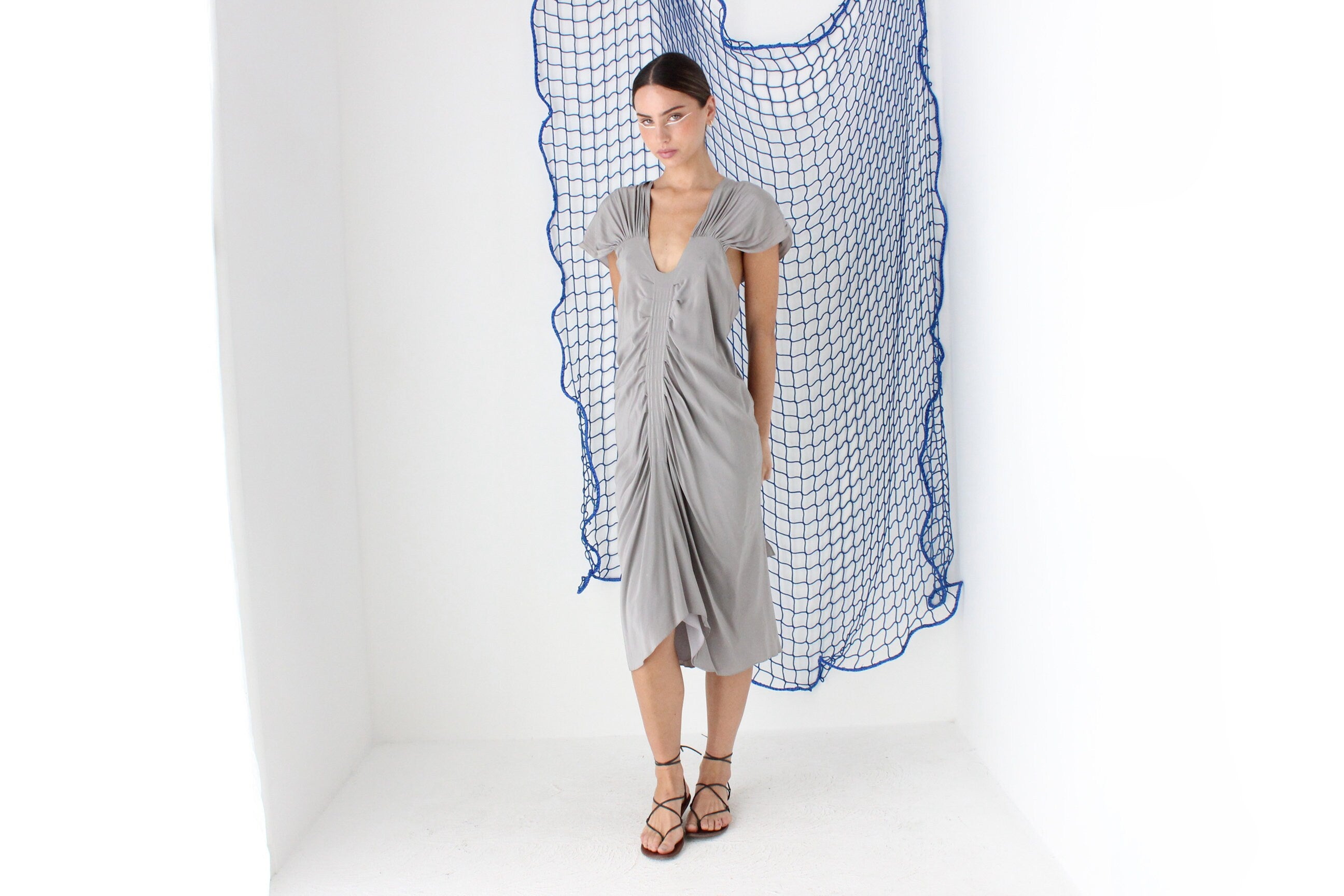 FOUND IN GREECE 2000s Luxury Futuristic Textured Silk Dress