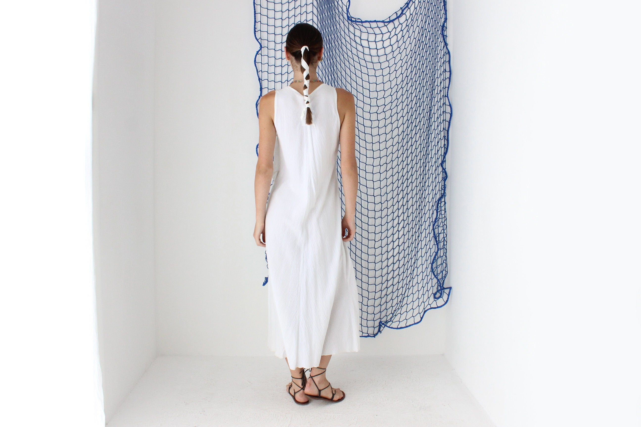 FOUND IN GREECE 90s Cotton Gauze Eyelet Dress