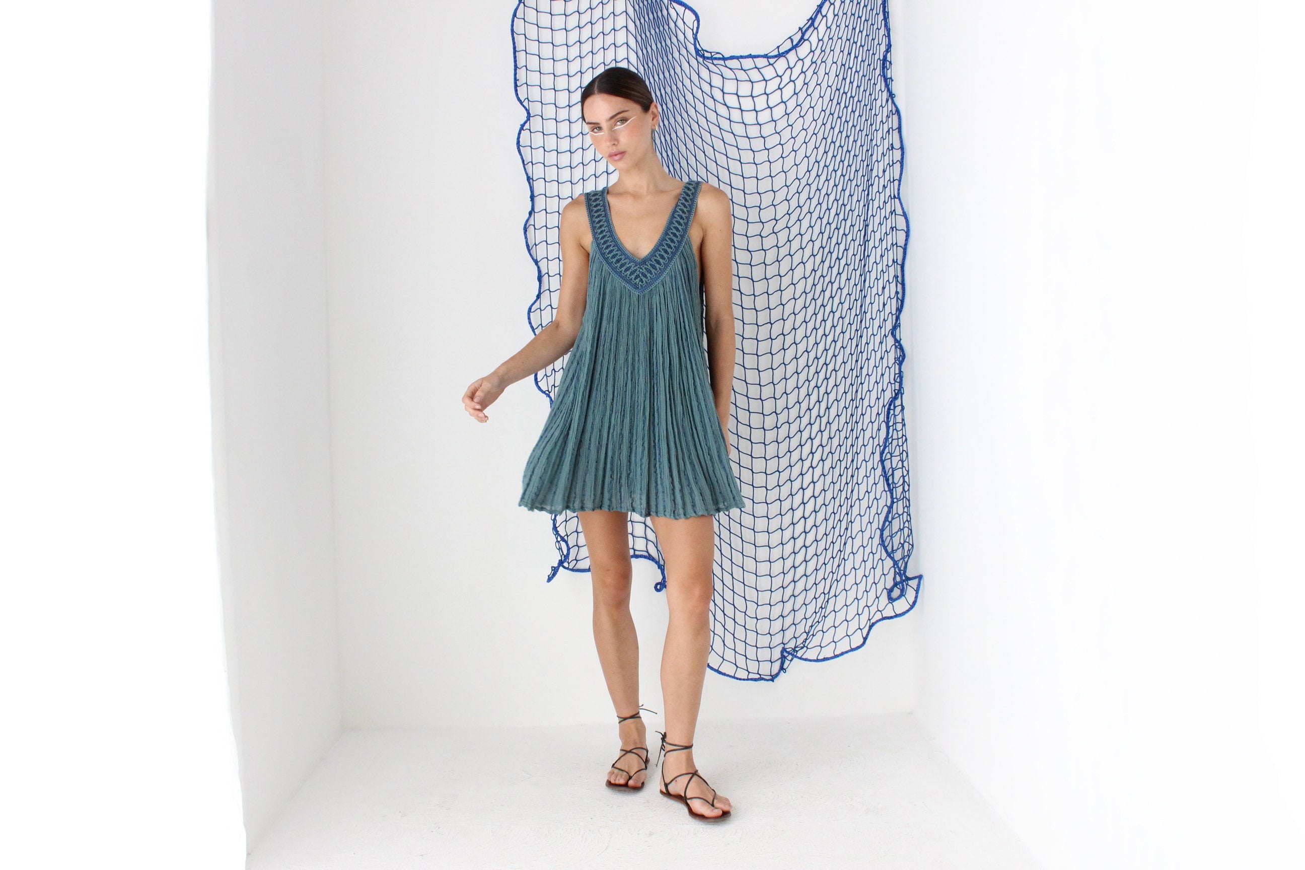 MADE IN GREECE 90s Cotton Gauze Relaxed Summer Mini