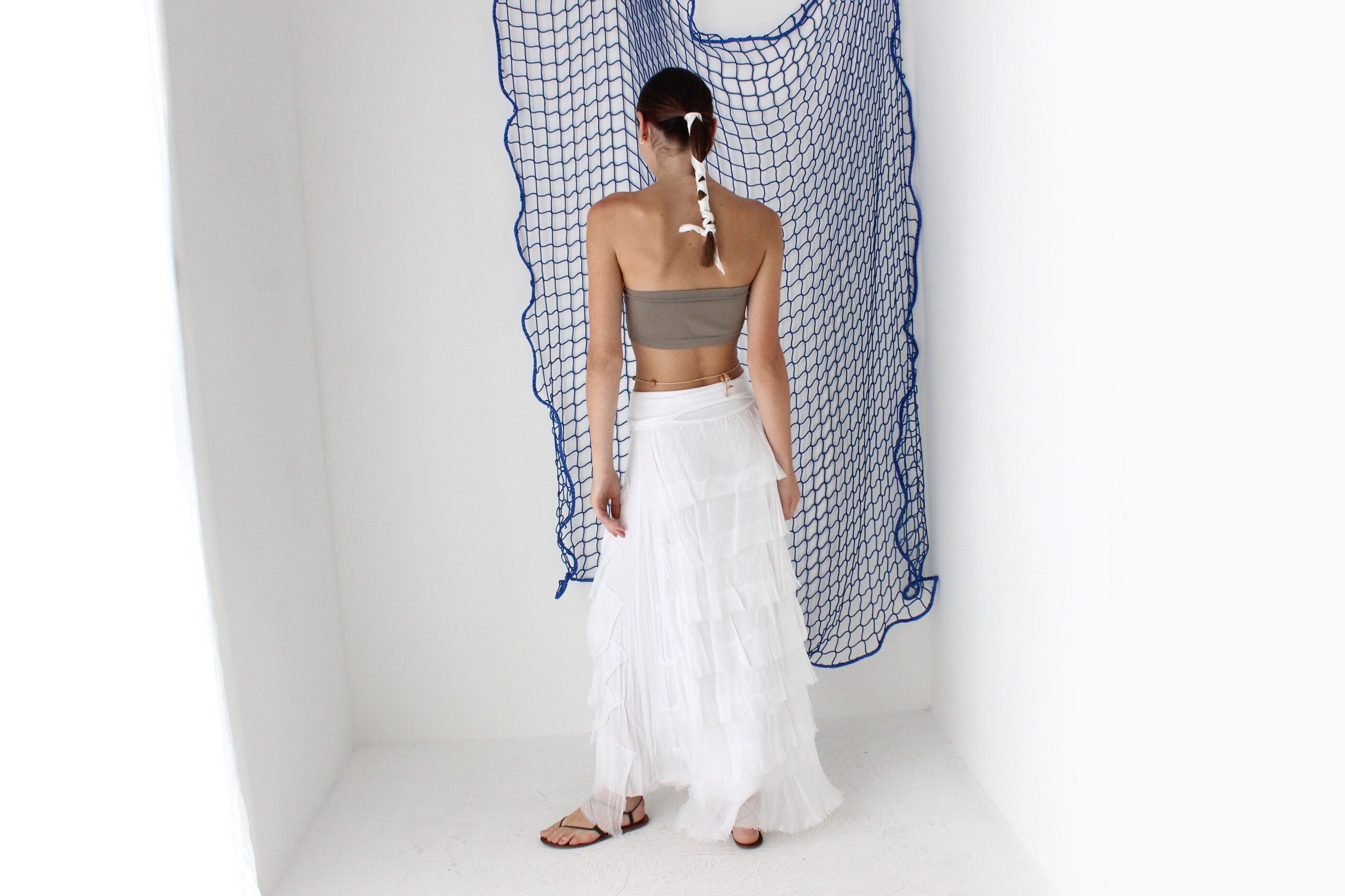 FOUND IN GREECE 90s Jersey & Silk Ruffle Strapless Dress or Skirt