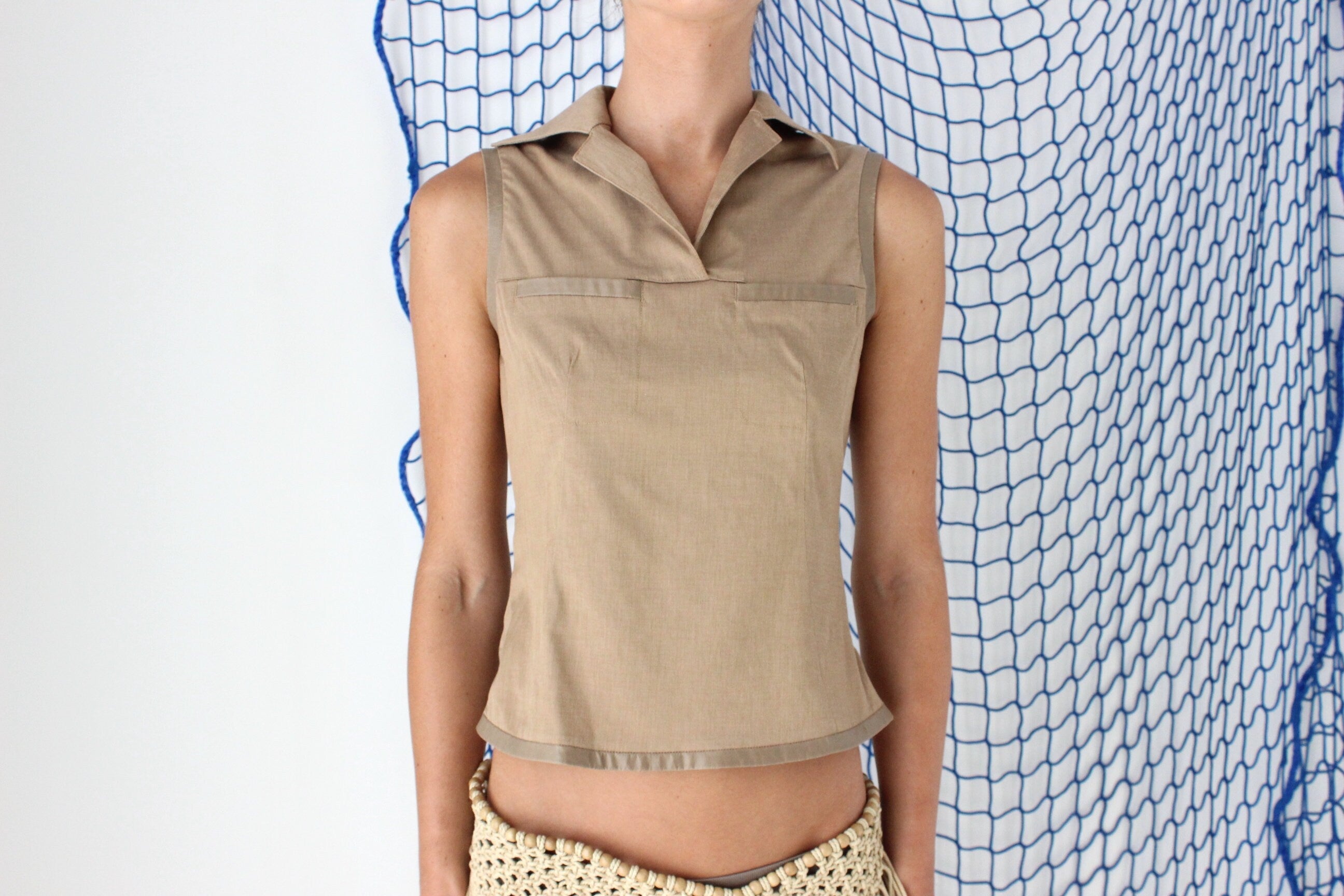 FOUND IN GREECE Y2K Futuristic Collared Tank Top