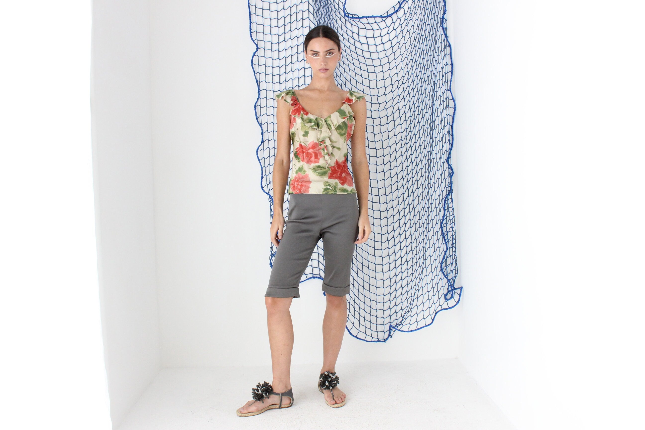 FOUND IN GREECE Y2K Pure Silk Ruffle Rose Cami