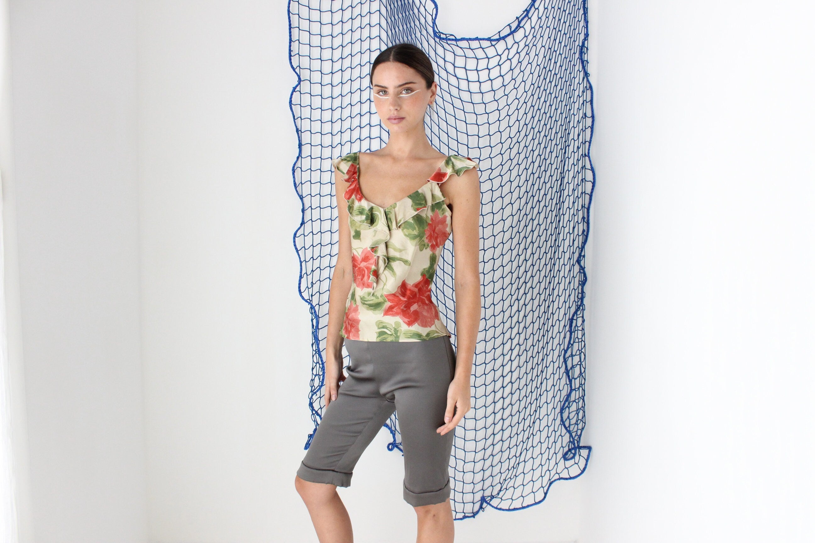 FOUND IN GREECE Y2K Pure Silk Ruffle Rose Cami
