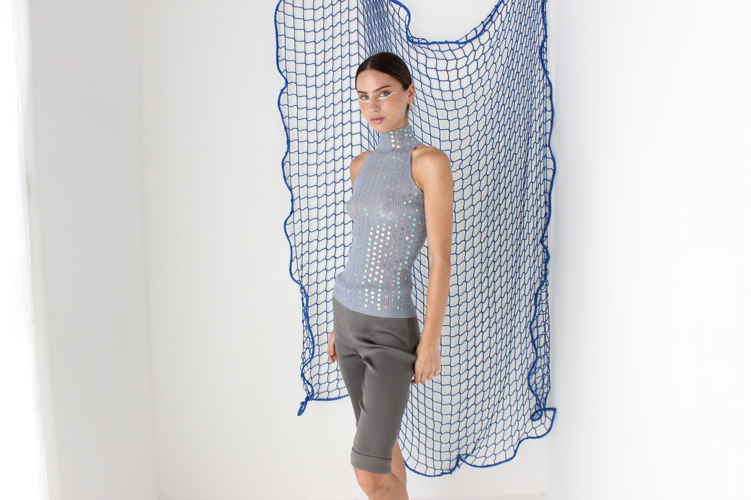 FOUND IN GREECE Y2K Stretch Knit Top & Cardigan Set w/ Iridescent Sequins