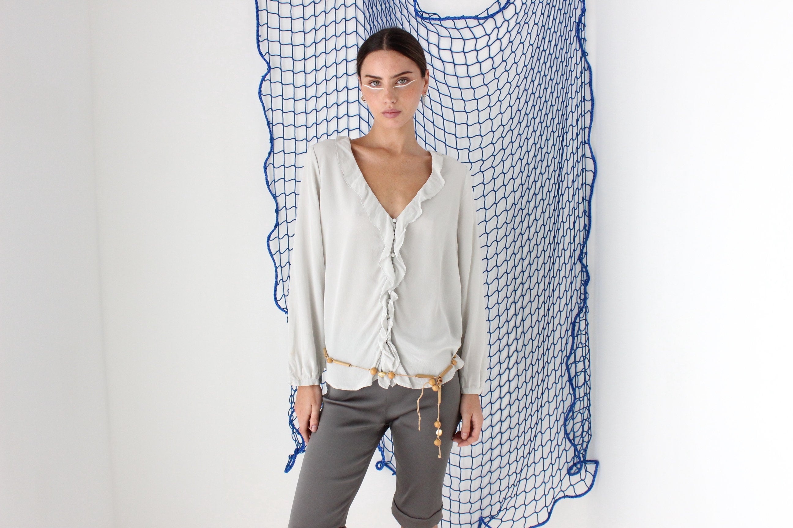 FOUND IN GREECE 90s Pure Silk Pastel Ruffle Blouse