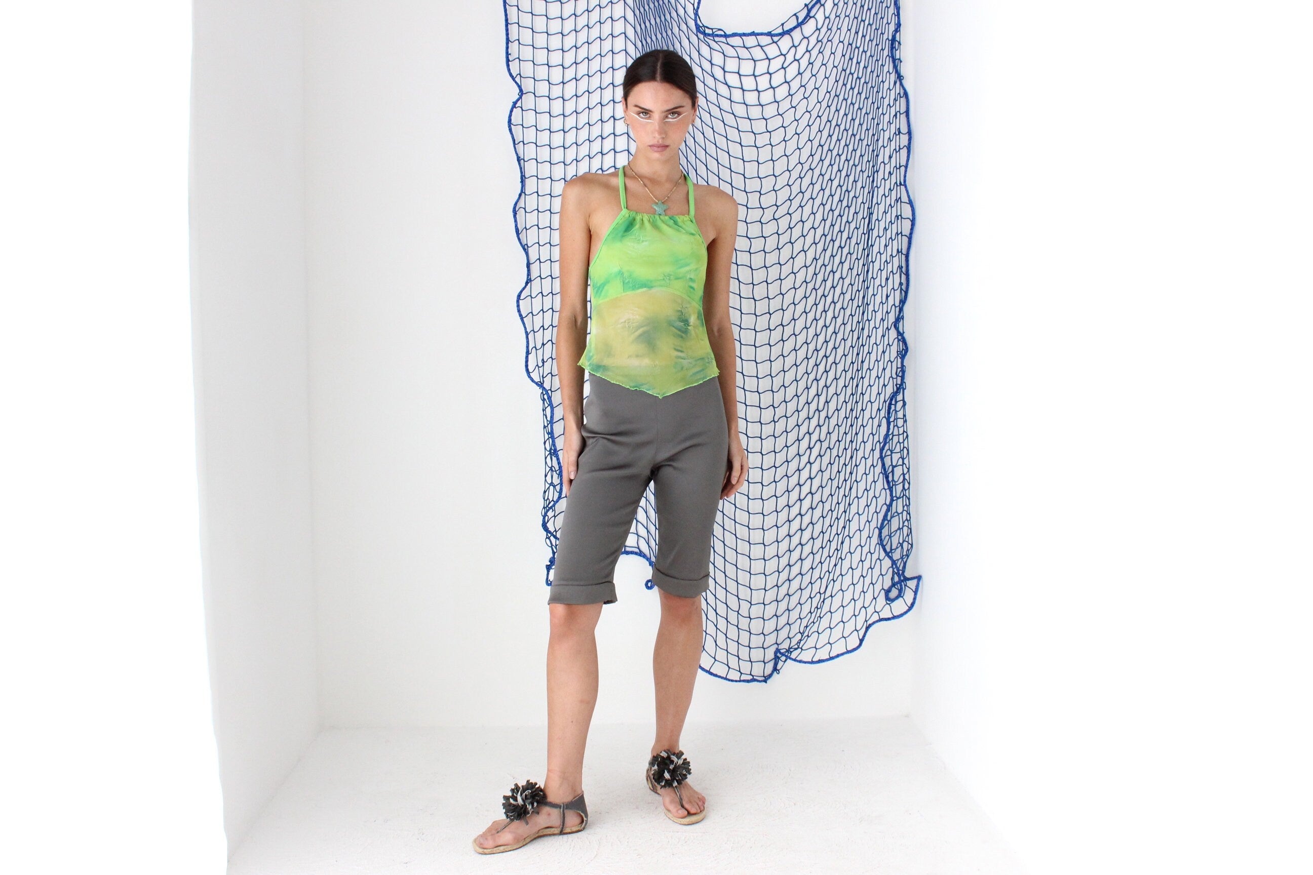 FOUND IN GREECE Y2K Deadstock Tie Dye Mesh Halter