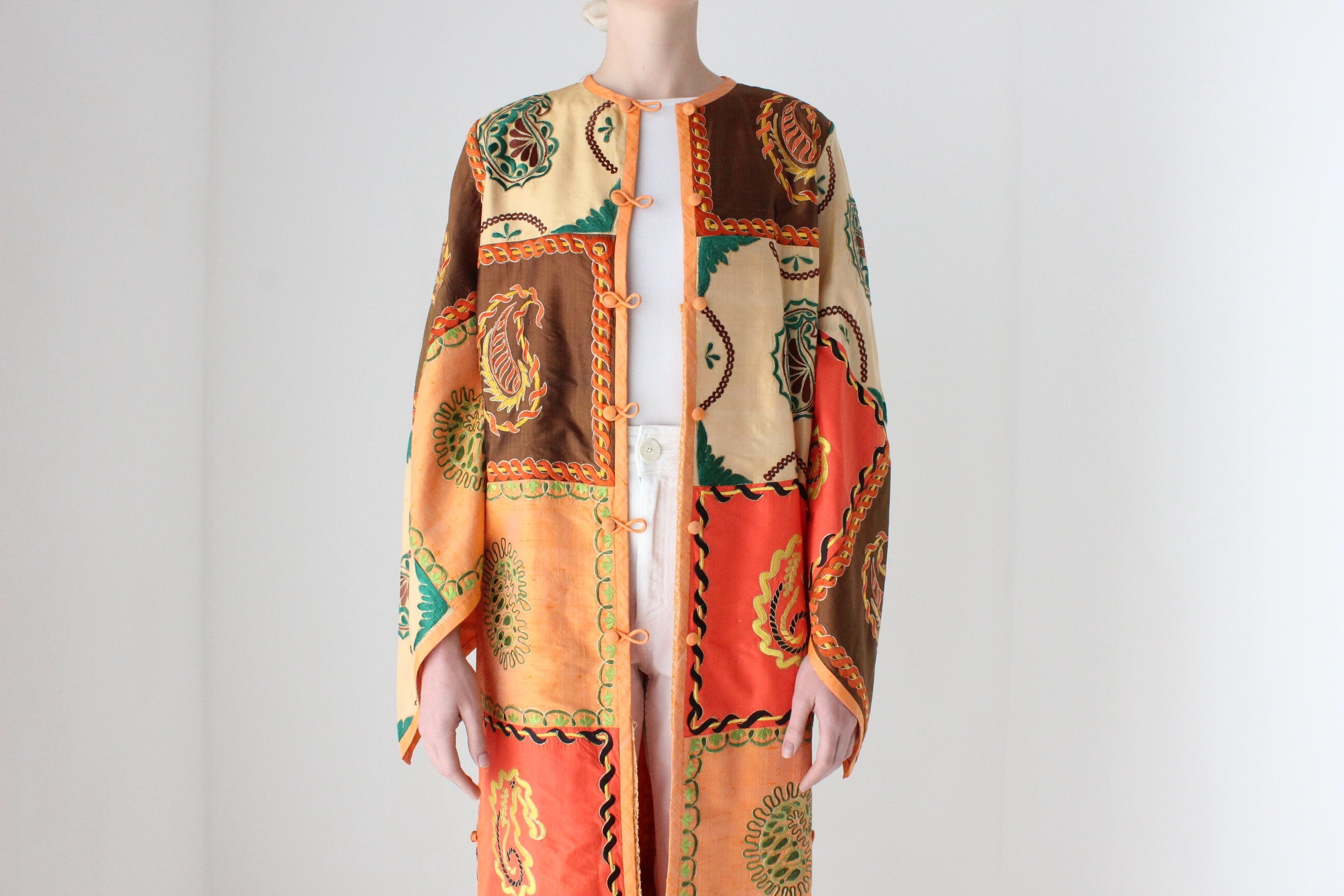 70s Historic Hand Loomed Silk Patchwork Kimono Jacket