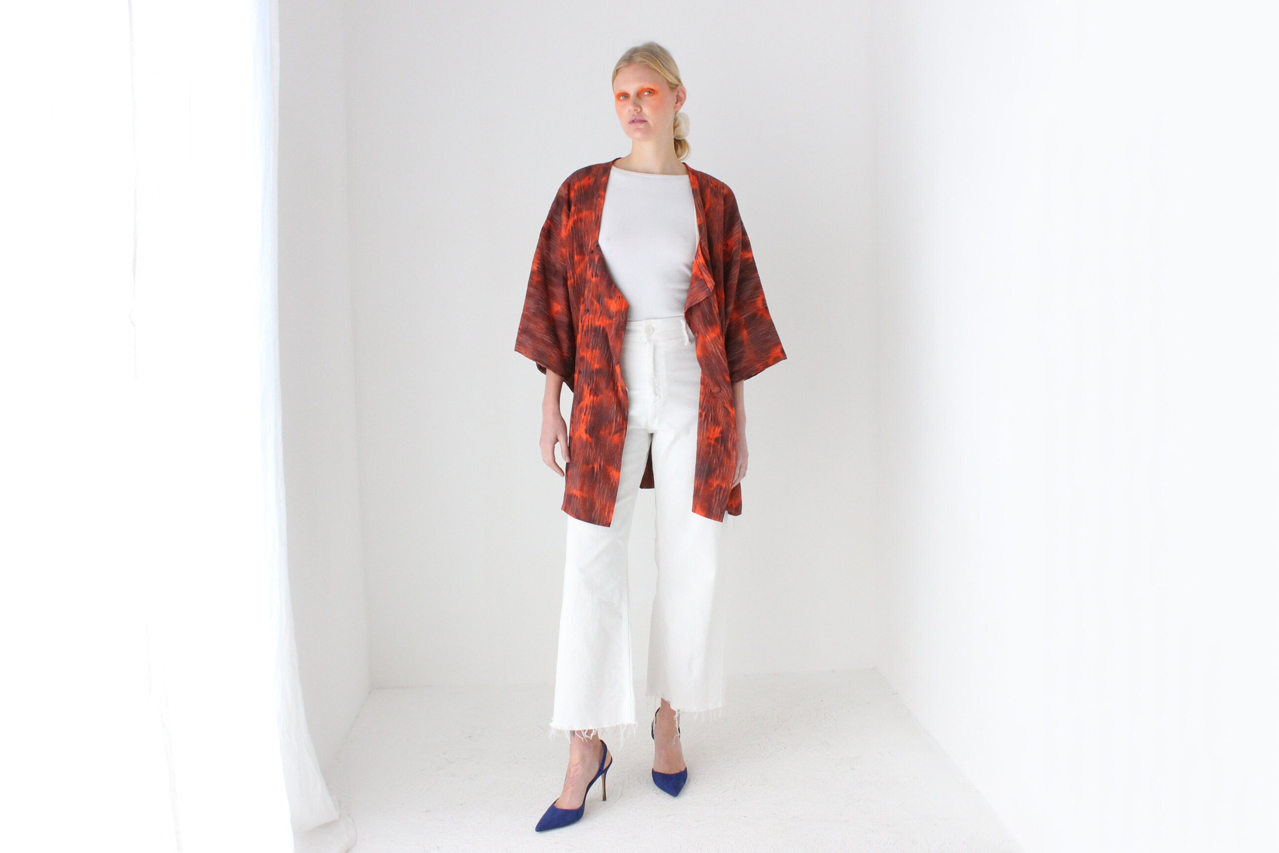 Traditional Japanese Textured Tie Dye Kimono