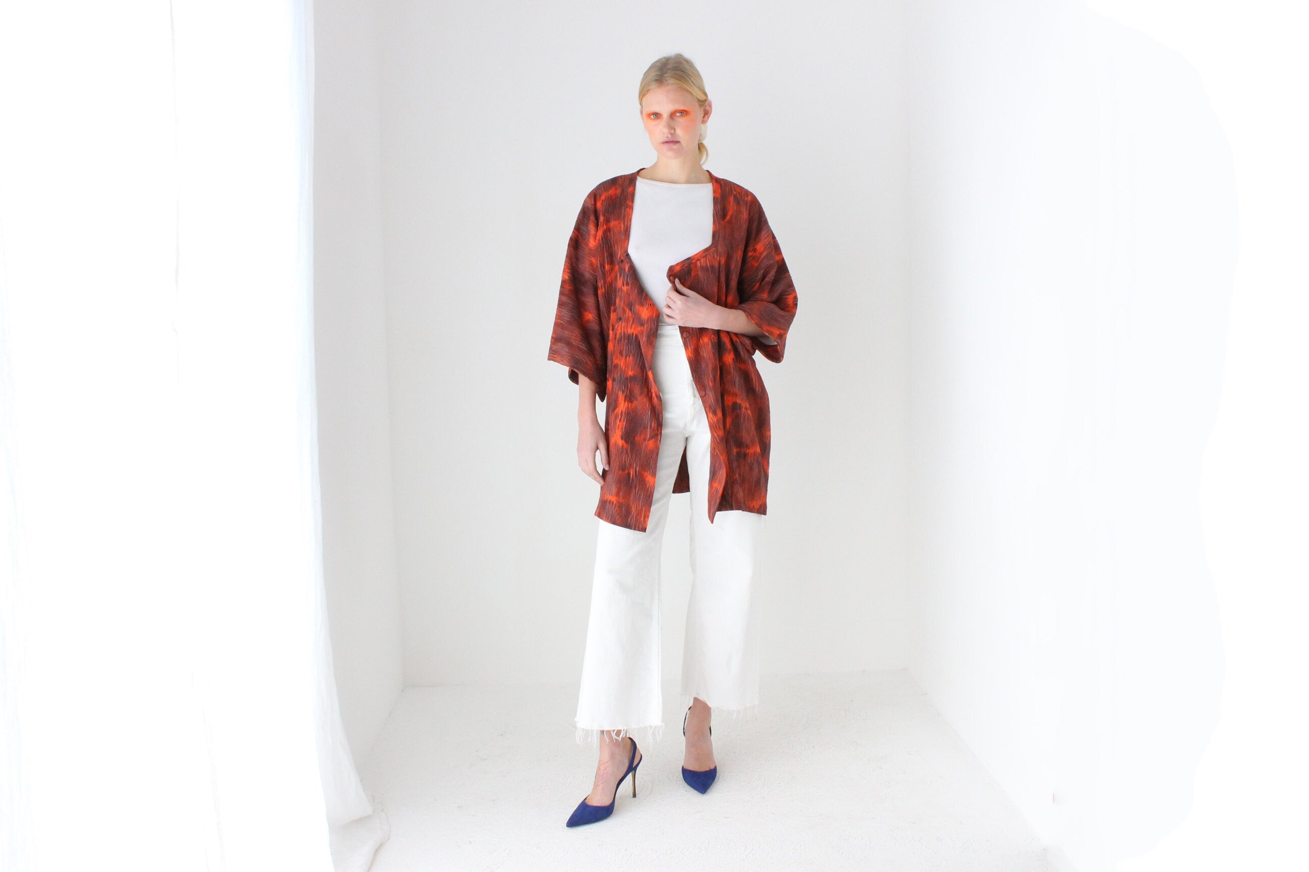 Traditional Japanese Textured Tie Dye Kimono