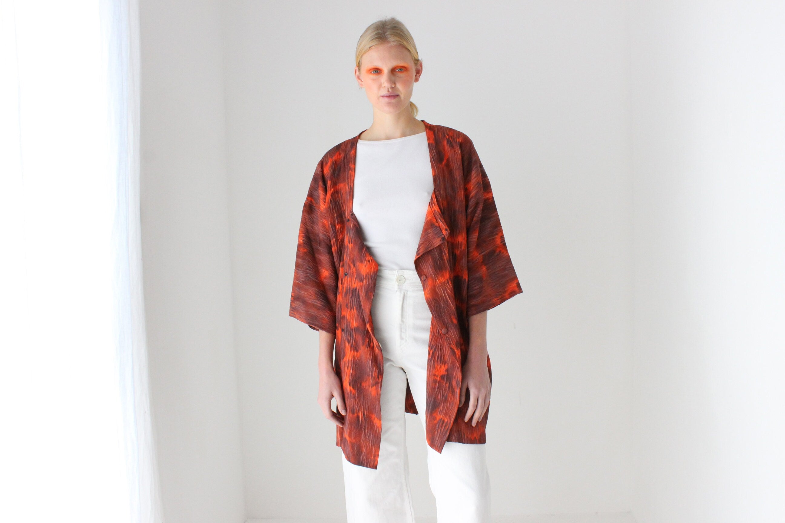 Traditional Japanese Textured Tie Dye Kimono