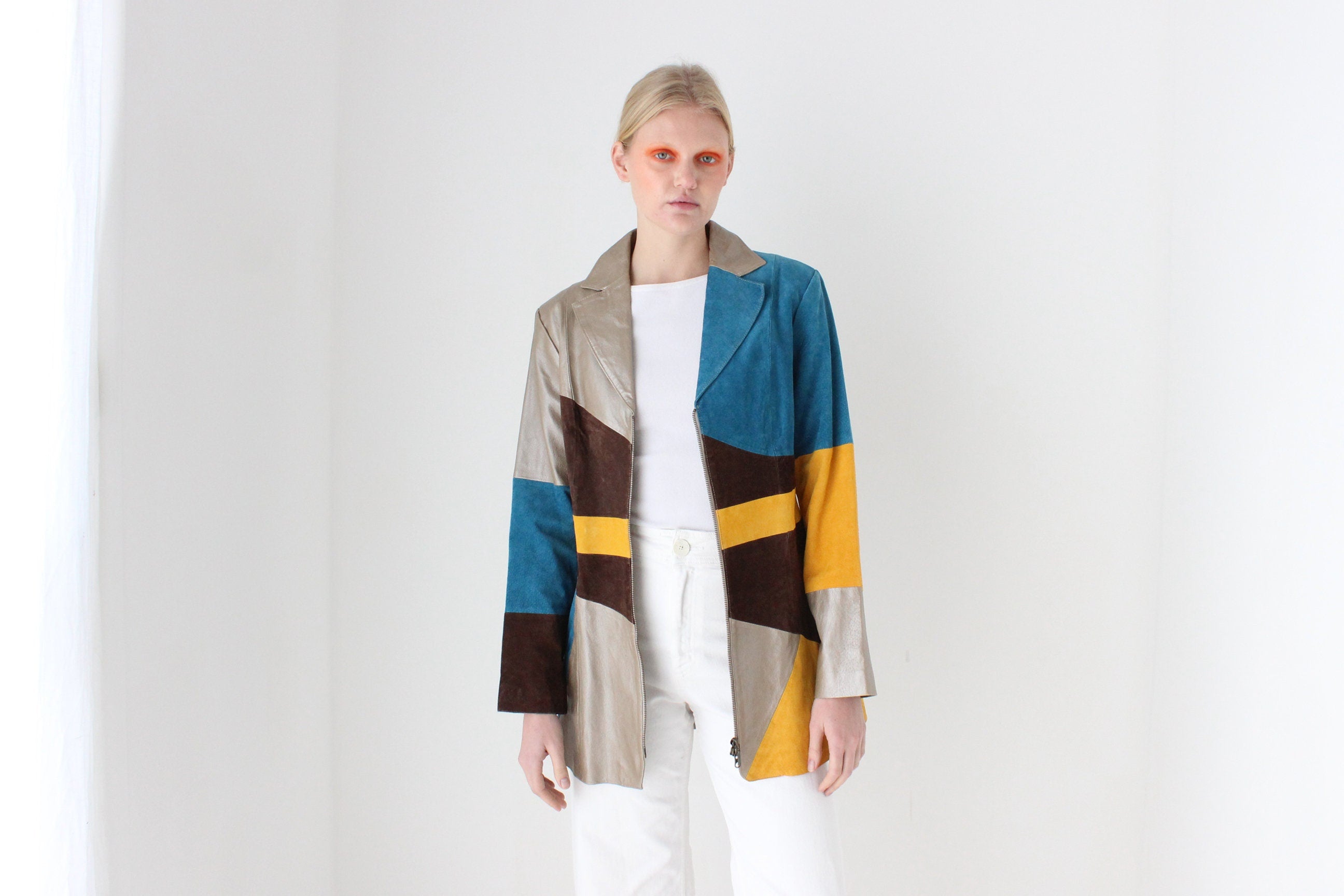 Y2K Patchwork Leather & Suede Coat by Metrostyle