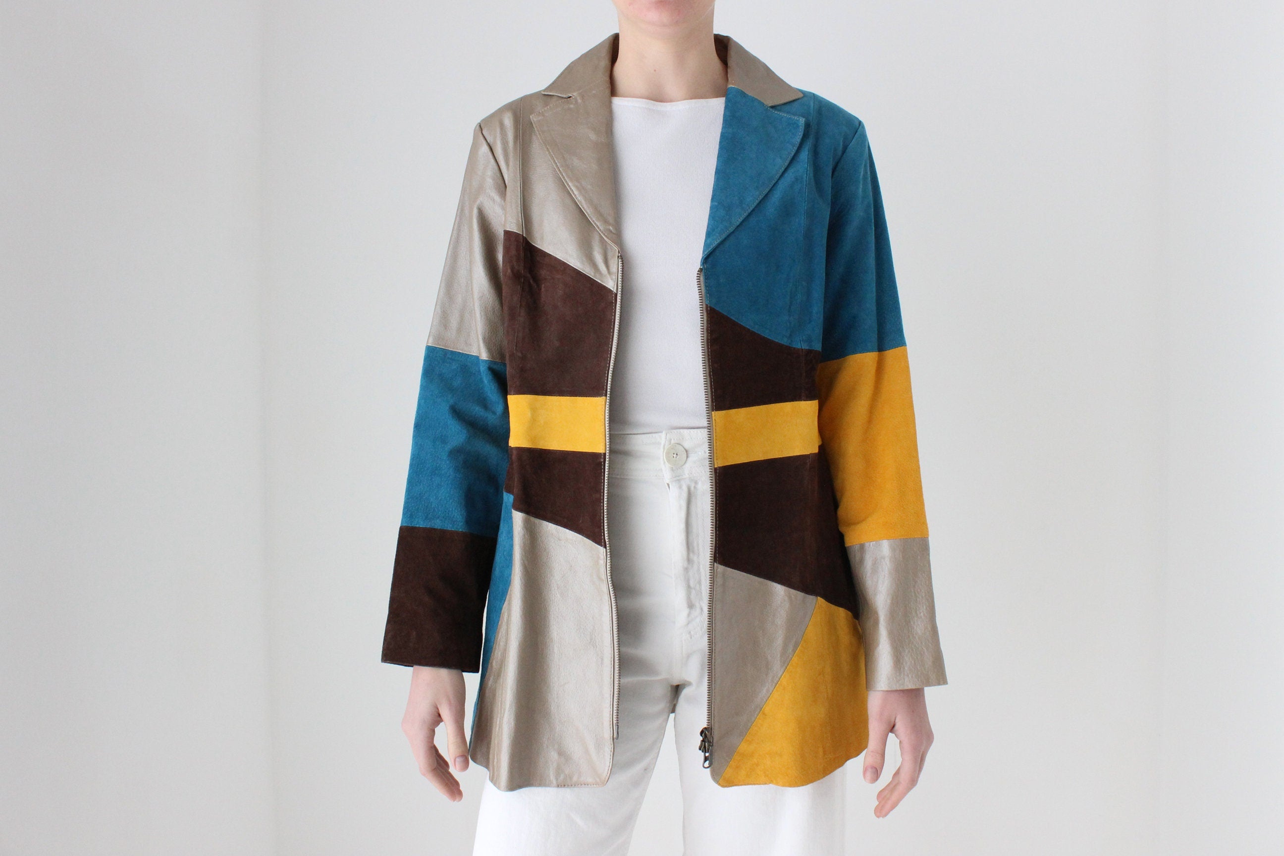 Y2K Patchwork Leather & Suede Coat by Metrostyle