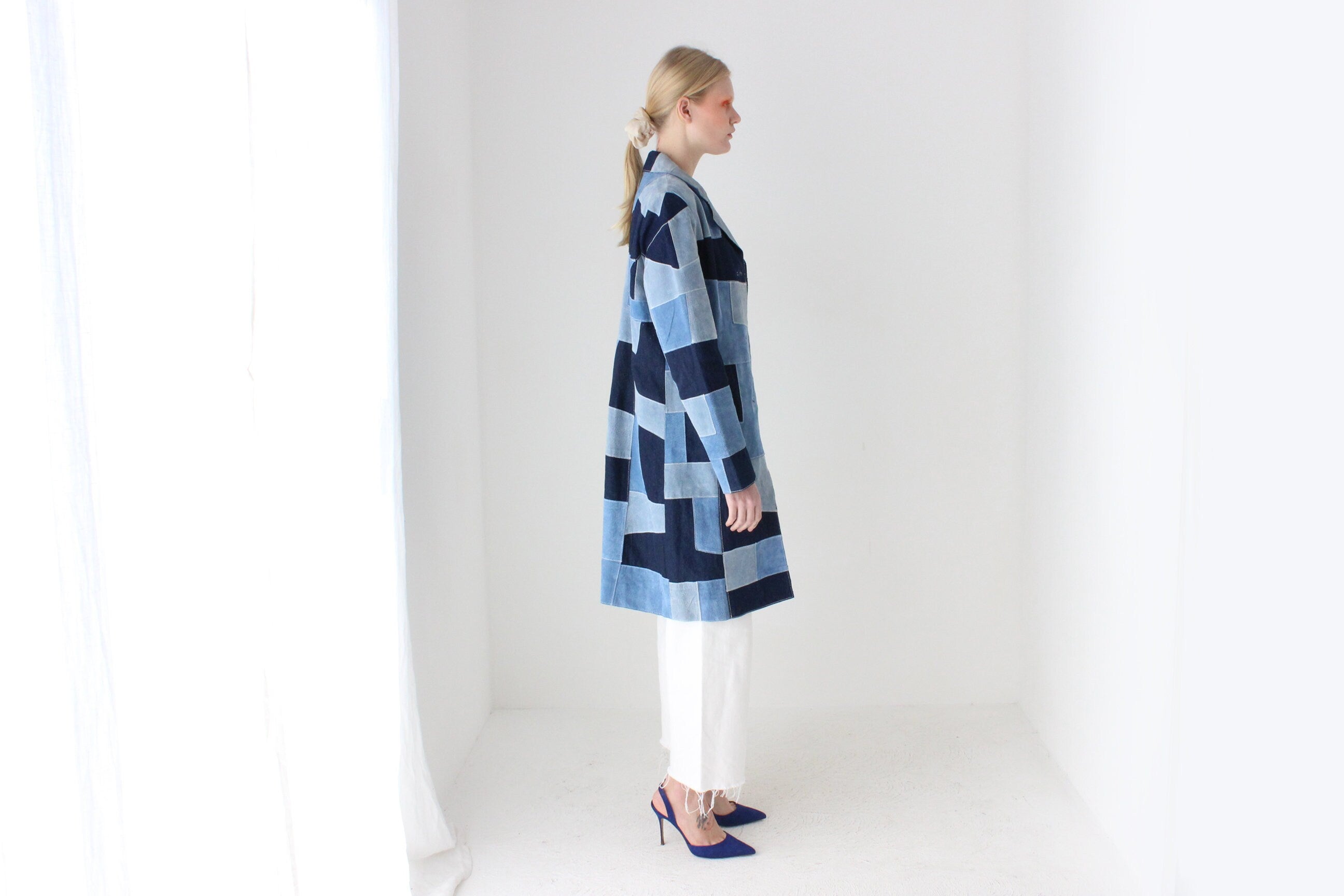 90s Does 70s Suede & Denim Patchwork Trench Coat