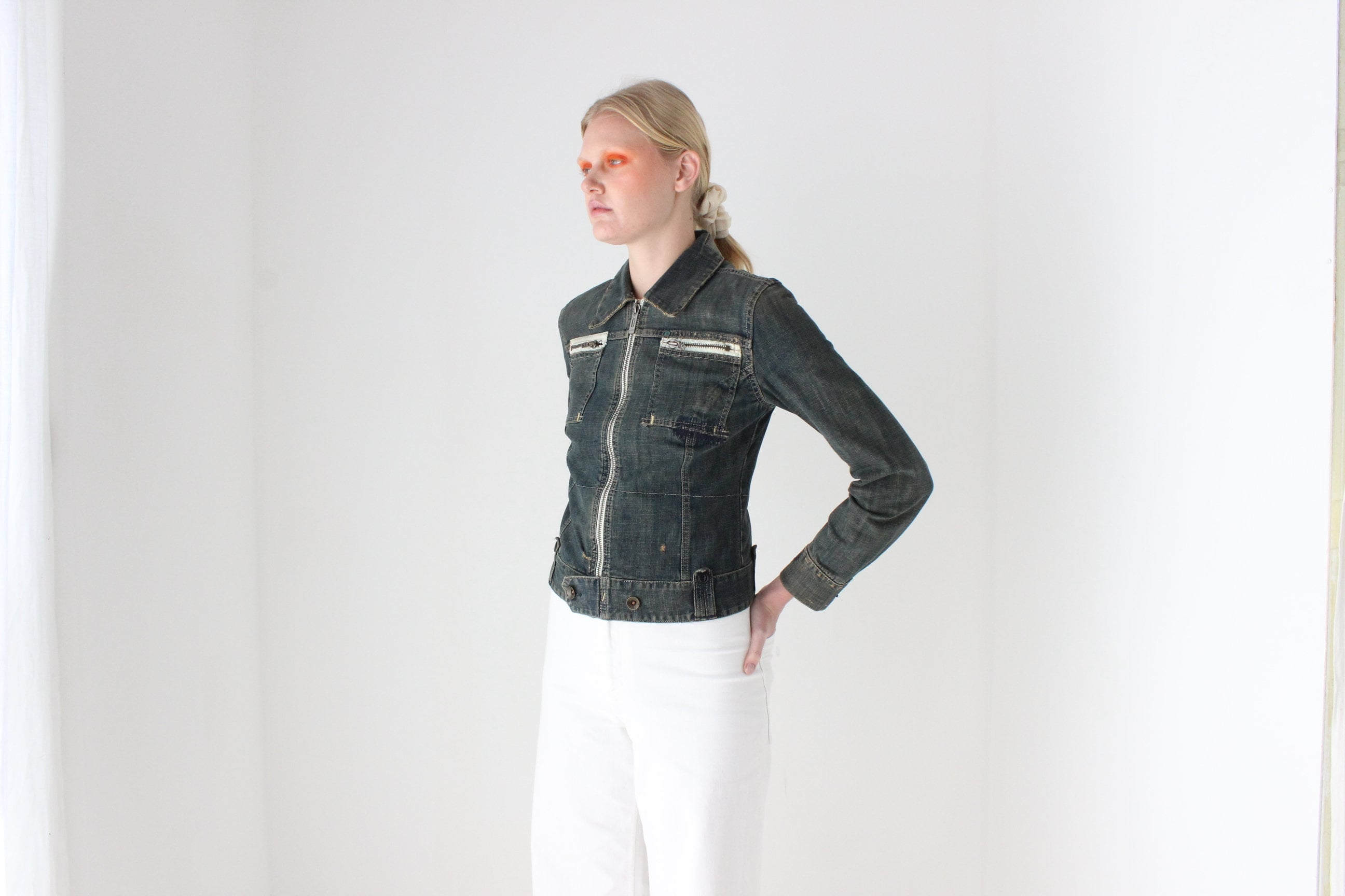 Y2K G-STAR RAW Cropped Denim Zip Up Moto Jacket