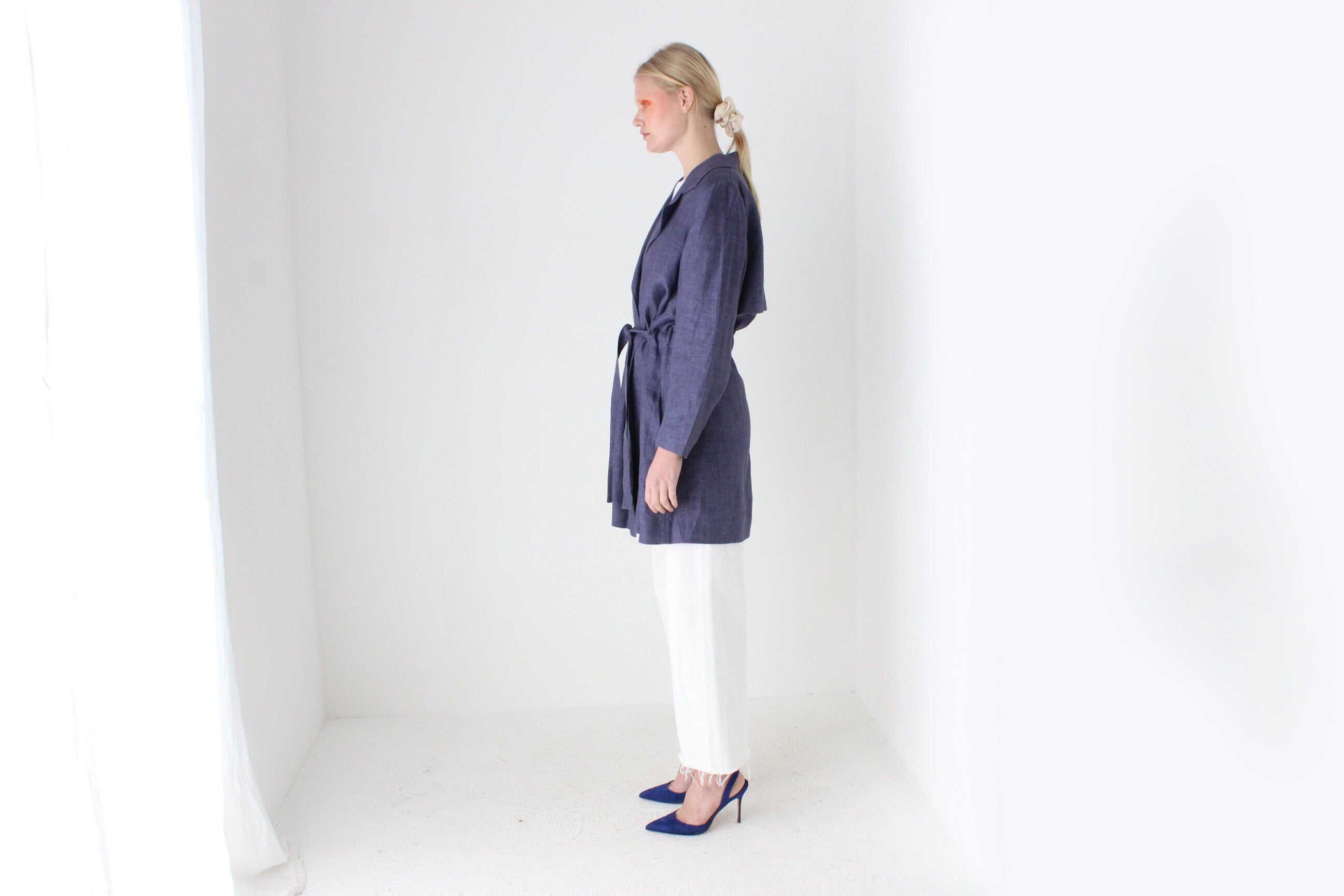 2000s Pure Linen Relaxed Slouchy Belted Trench
