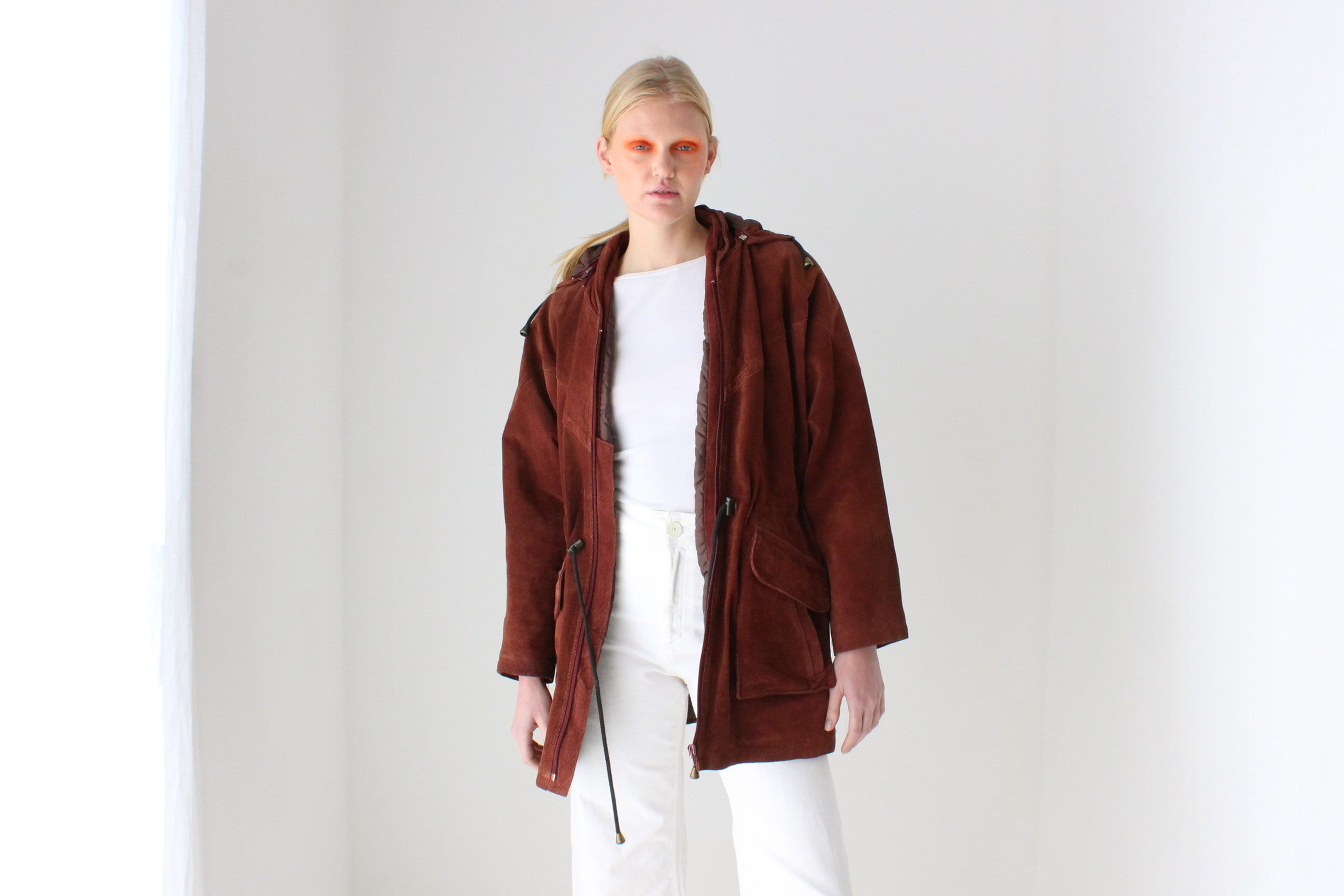 90s Burgundy Suede Hooded Slouchy Anorak