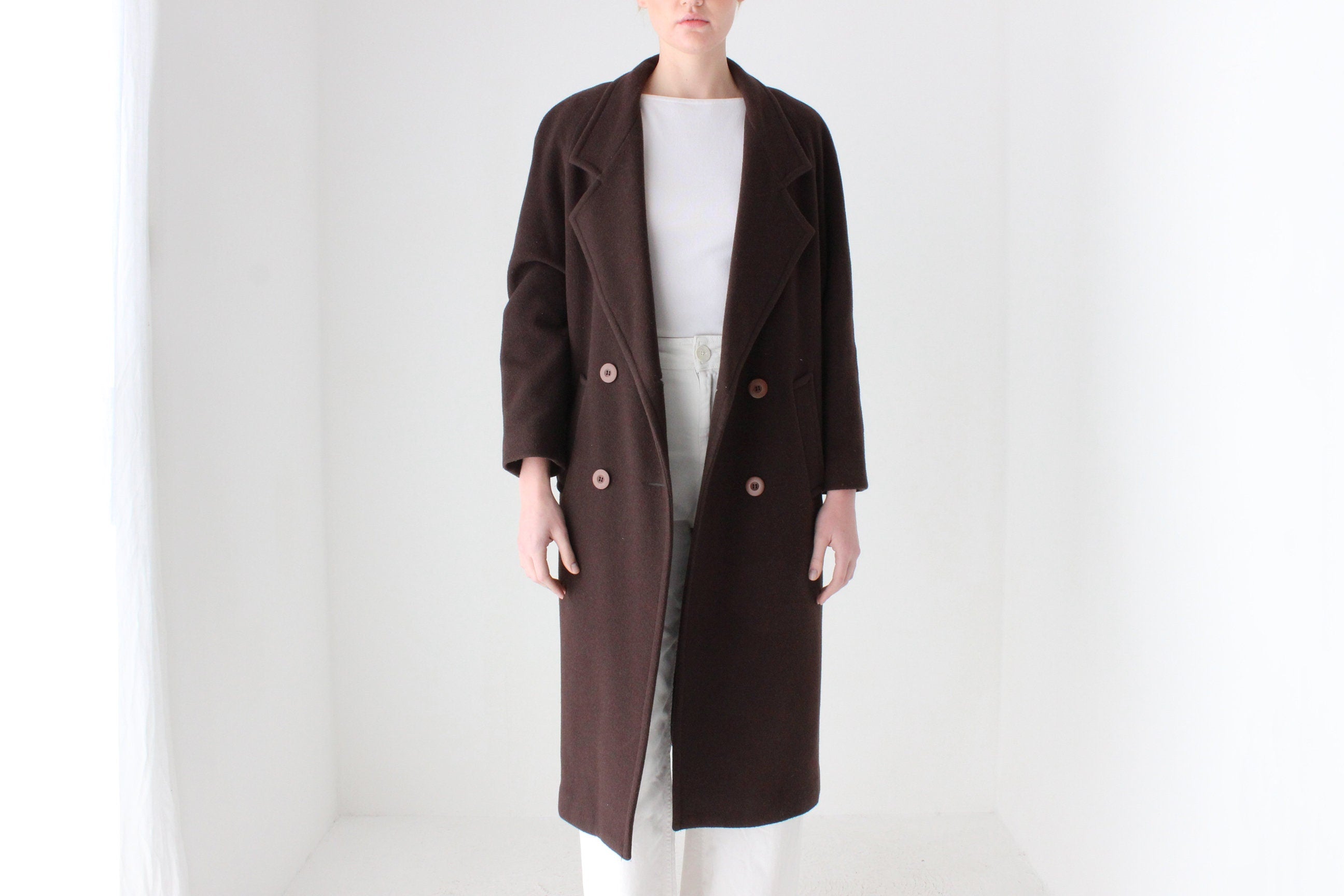 90s Chocolate Wool & Cashmere Blend Tailored Overcoa