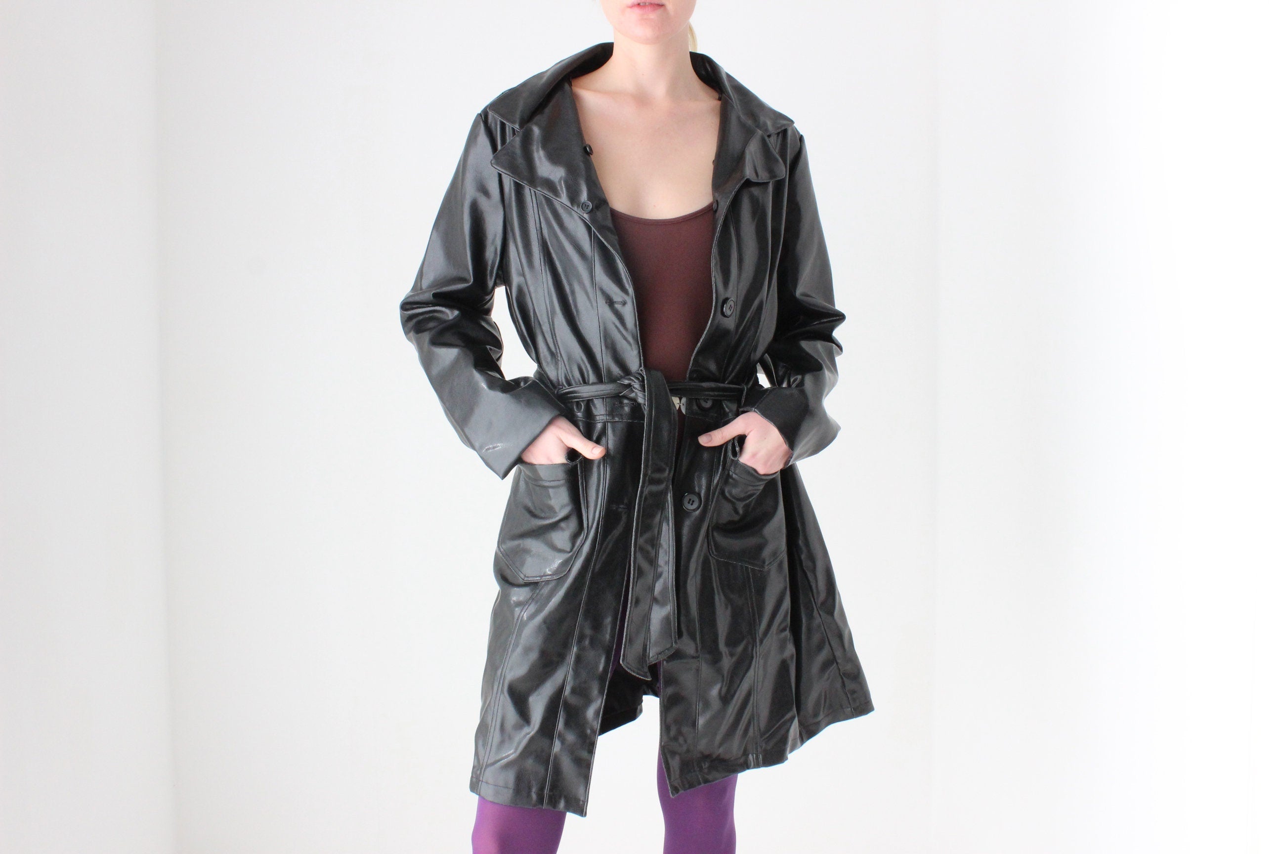 Y2K PVC Vegan Patent Trench Coat