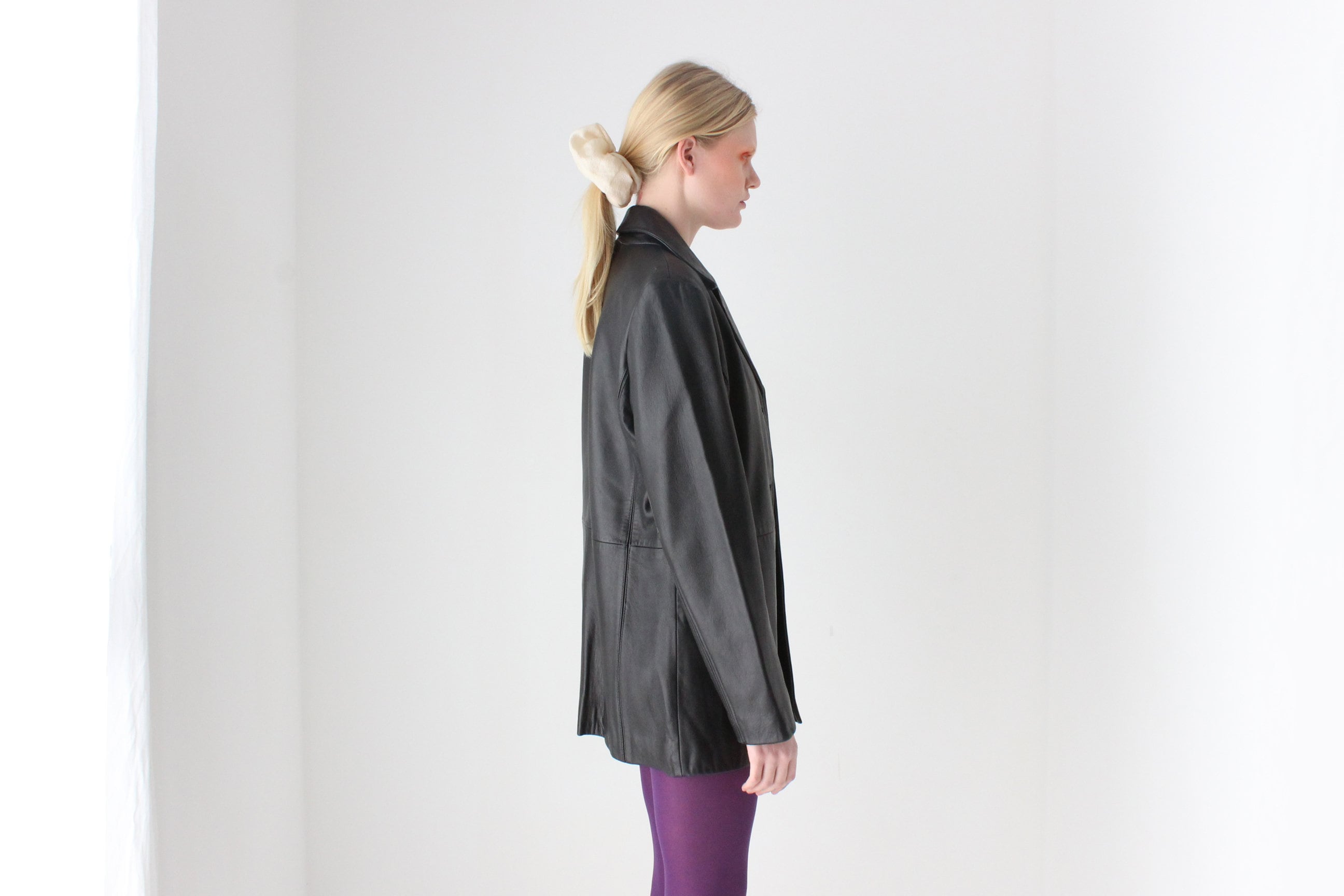 90s Jacqueline Farrer Lambskin Leather Classic Button Up Coat