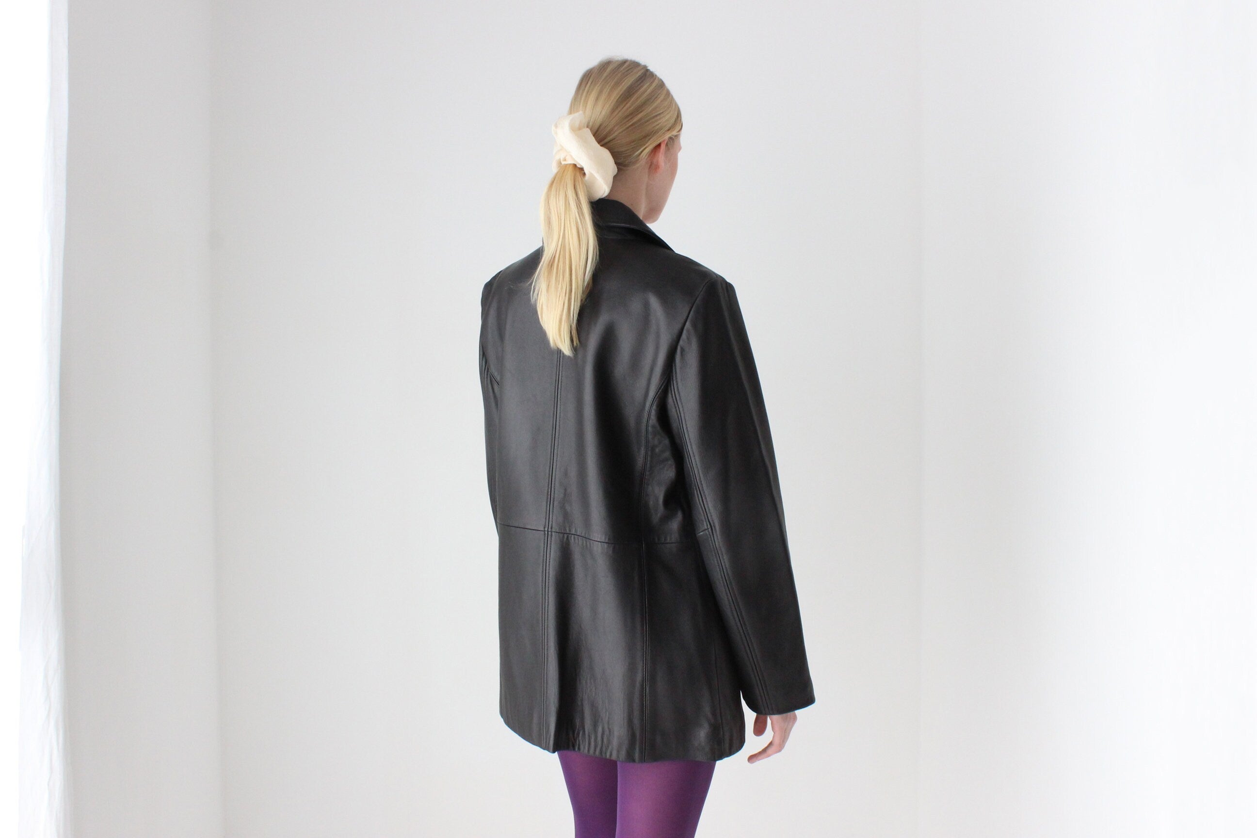 90s Jacqueline Farrer Lambskin Leather Classic Button Up Coat