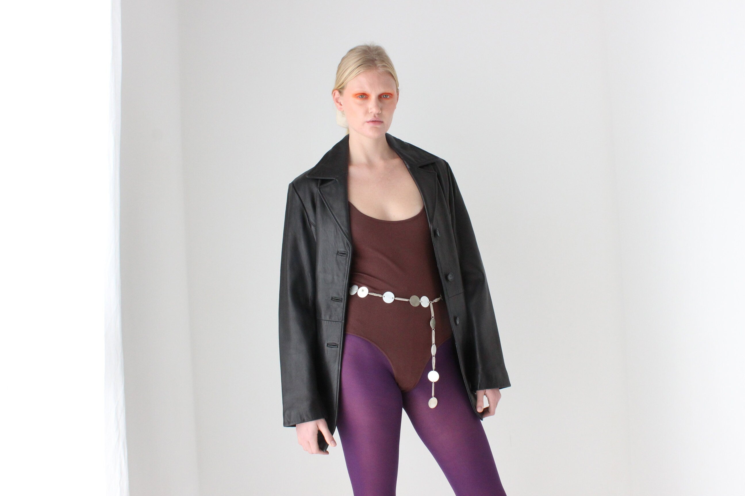 90s Jacqueline Farrer Lambskin Leather Classic Button Up Coat