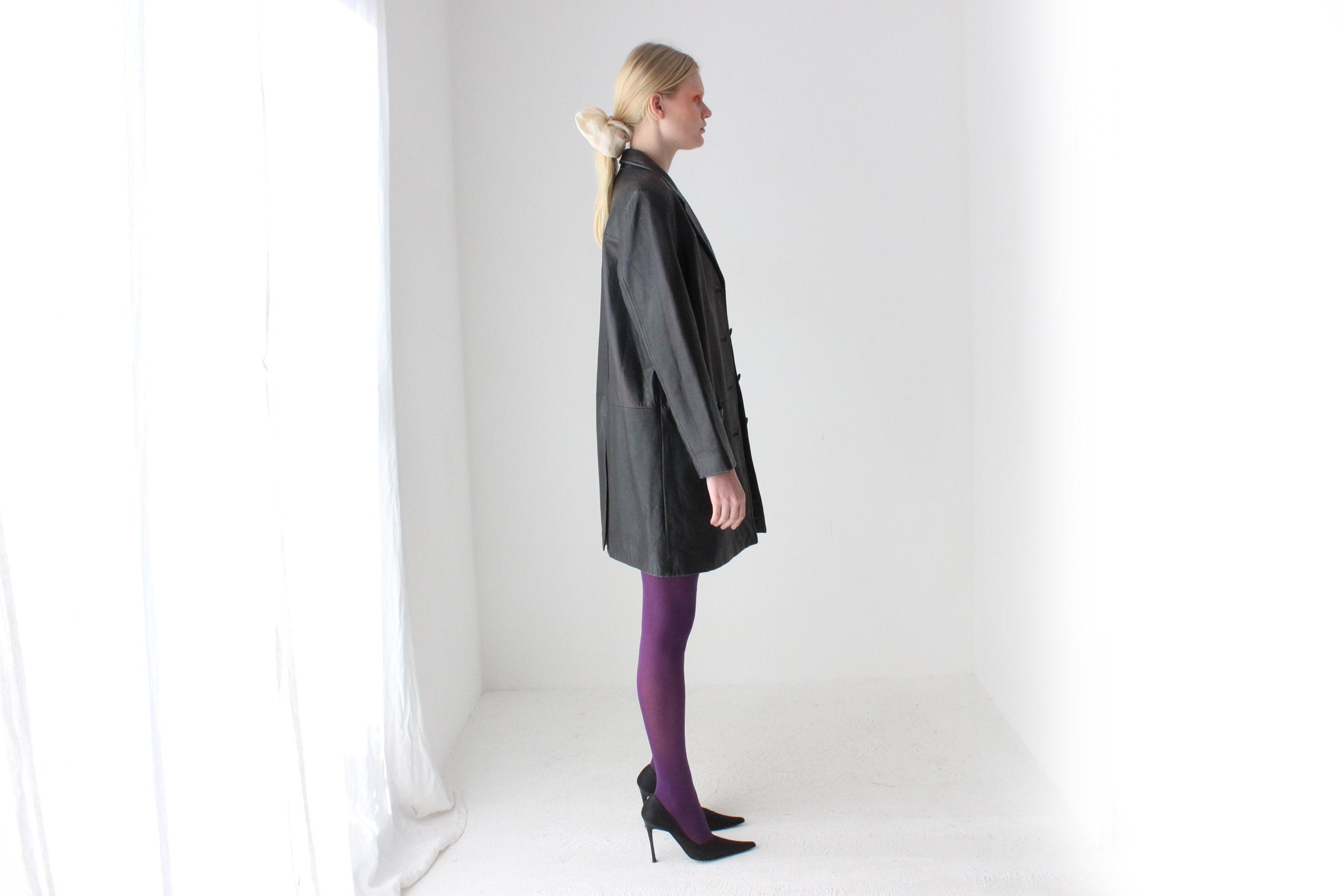 90s Adler Softest Lambskin Leather Classic Minimal Button Up Coat