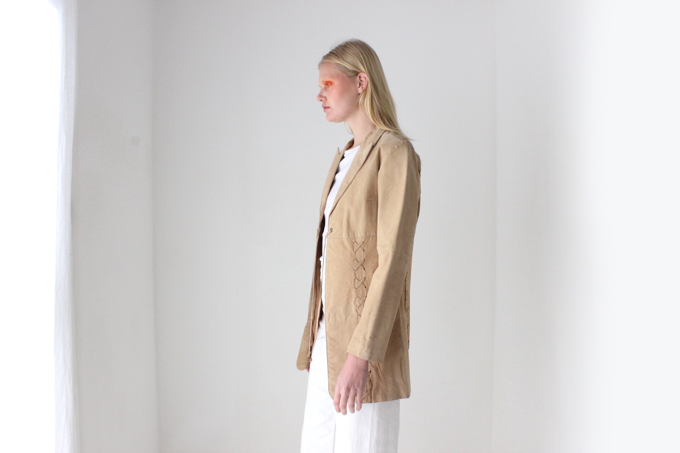 Y2K Britney Vibe Caramel Suede Coat w/ Cowgirl Lace Up