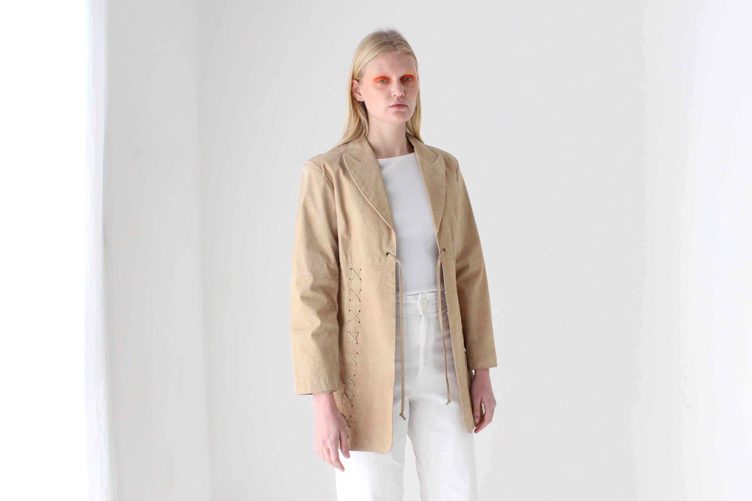 Y2K Britney Vibe Caramel Suede Coat w/ Cowgirl Lace Up