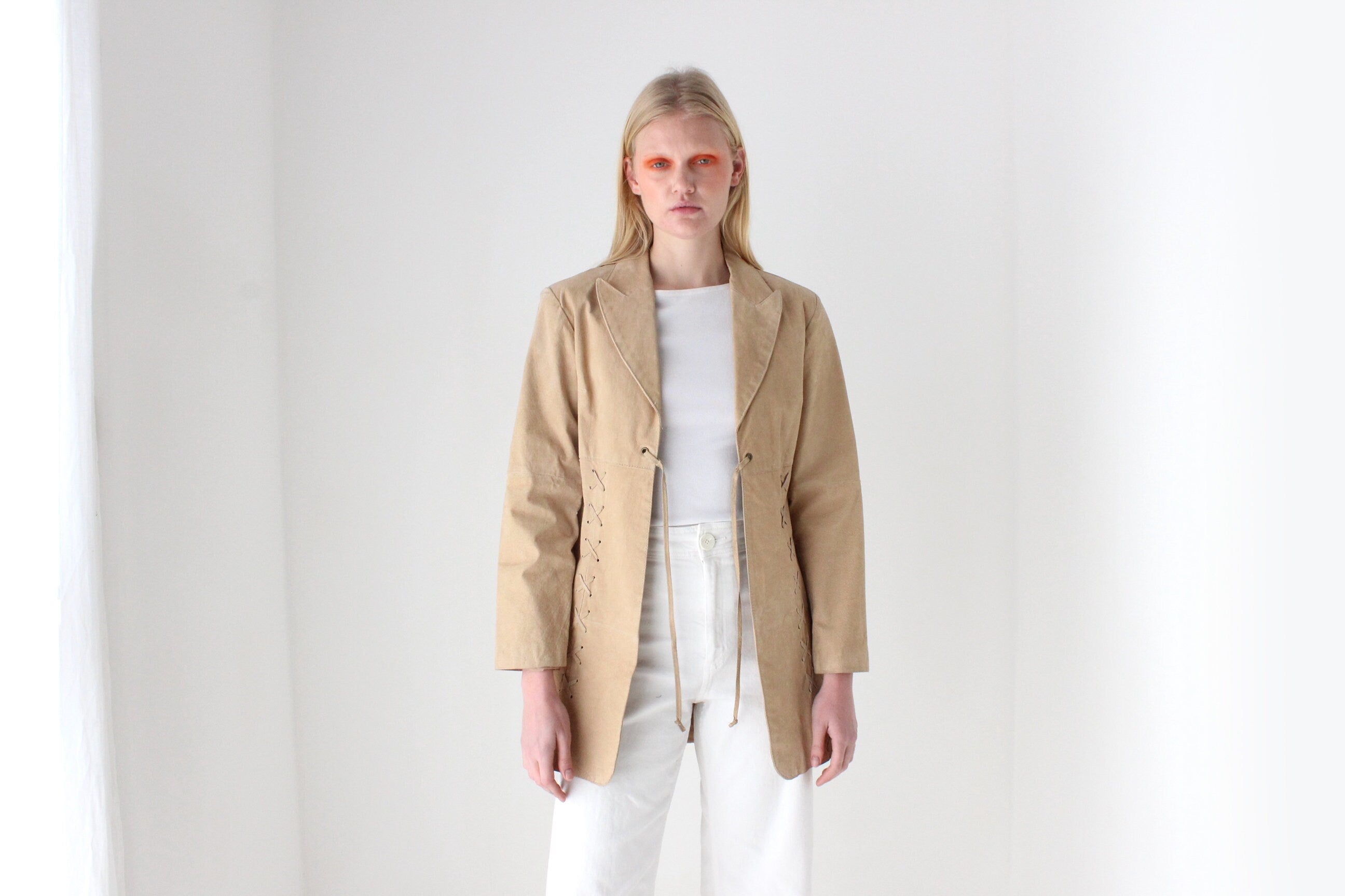 Y2K Britney Vibe Caramel Suede Coat w/ Cowgirl Lace Up