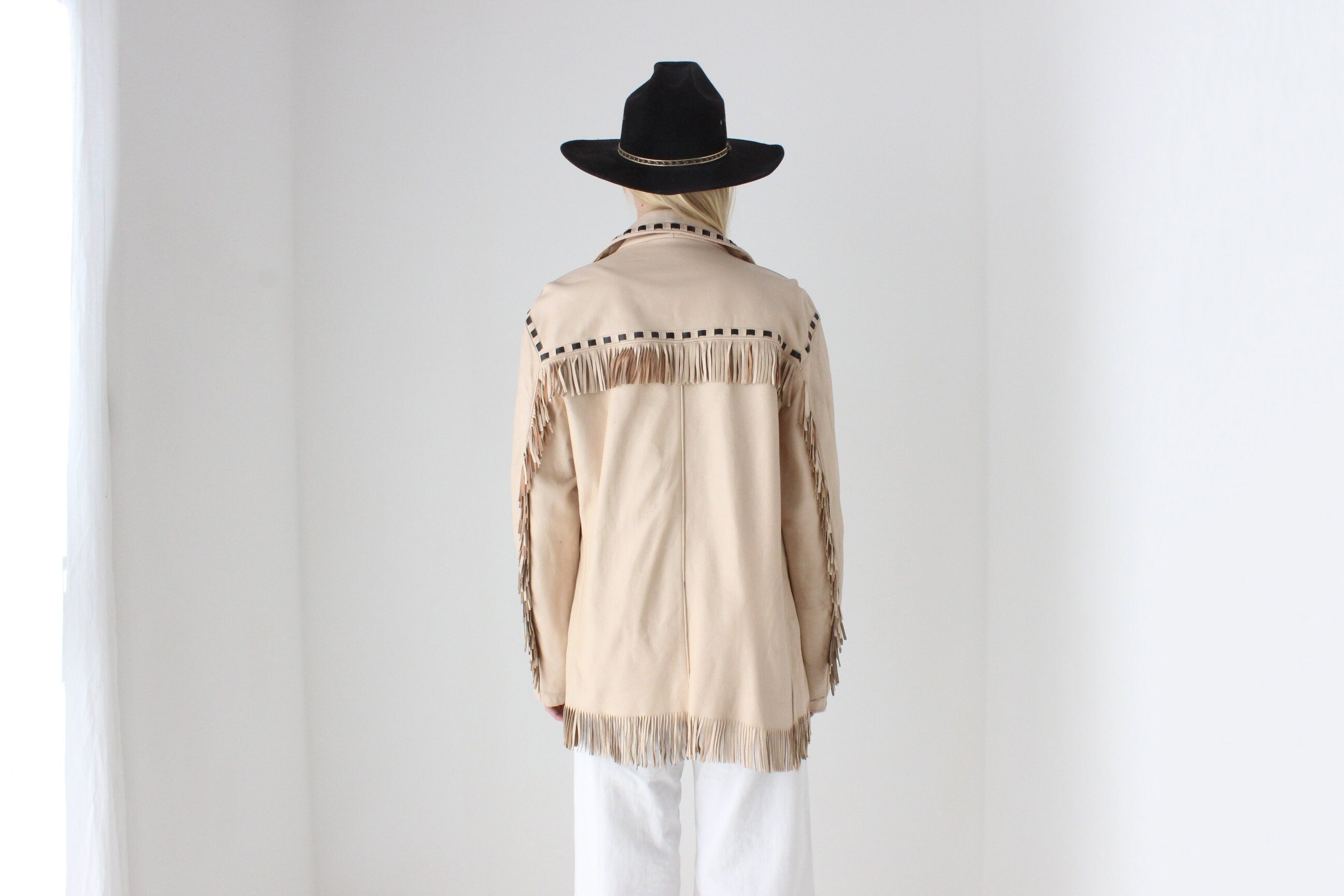 70s Camp Cowboy Leather Fringe Boxy Western Jacket