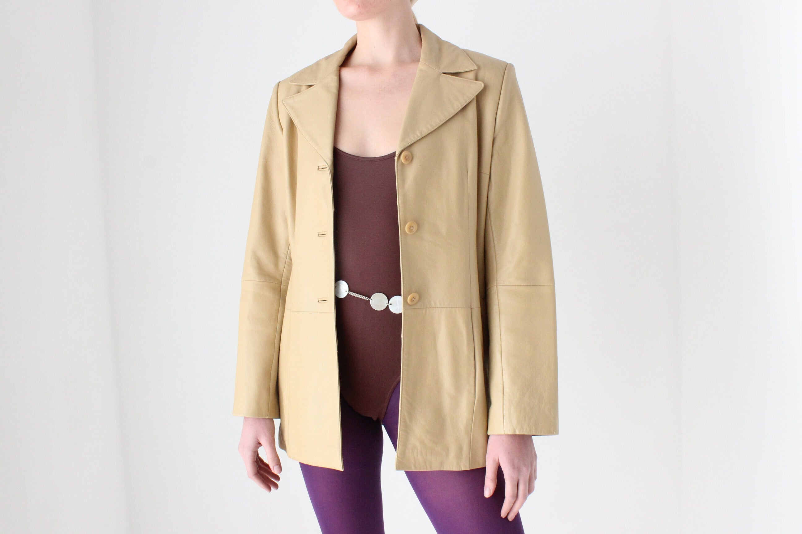 Minimal 90s LAMBSKIN Leather Buttery Soft Neutral Coat