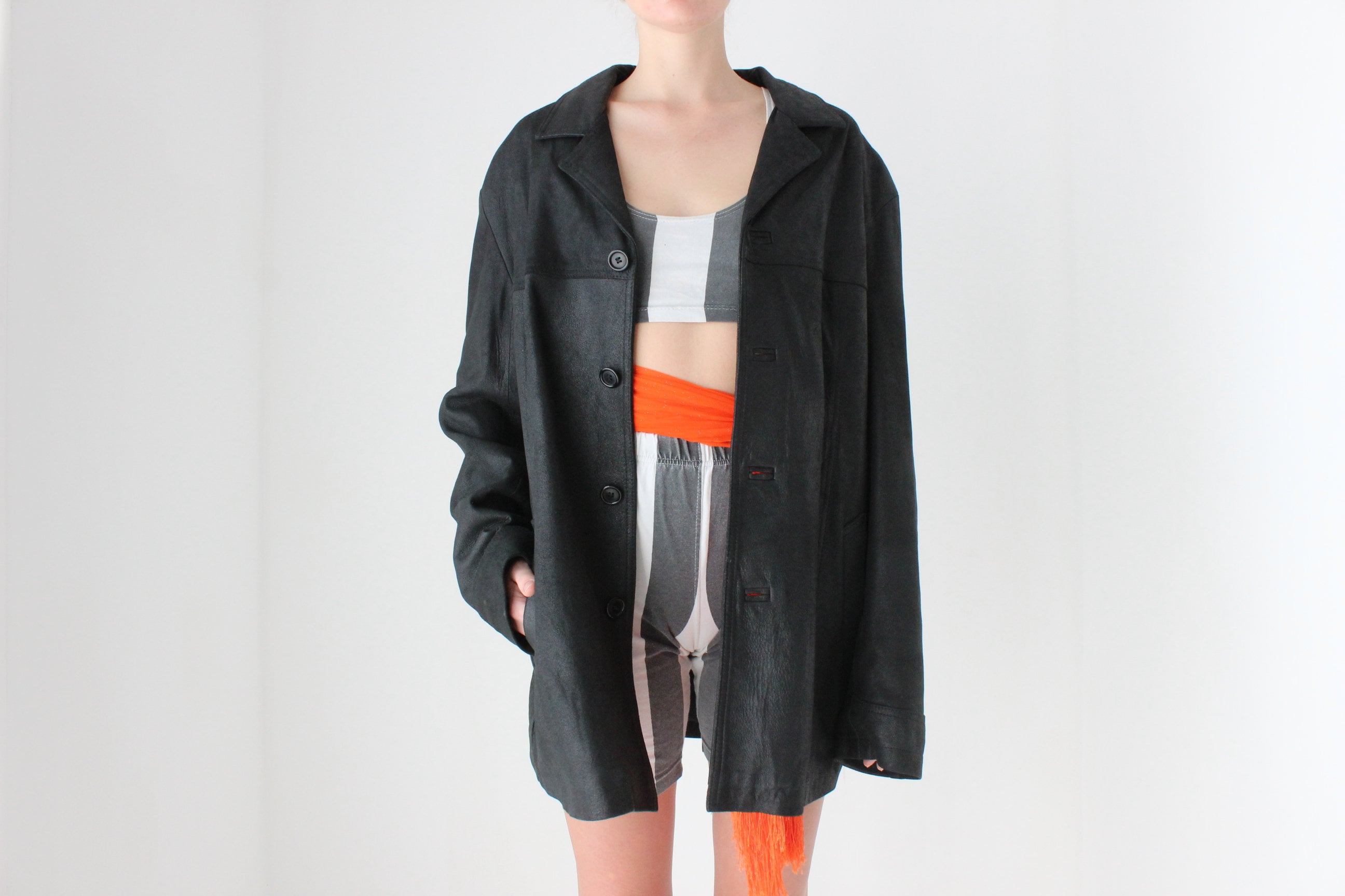 90s Oversized & Soft Boxy Leather Button Up Jacket by Siricco