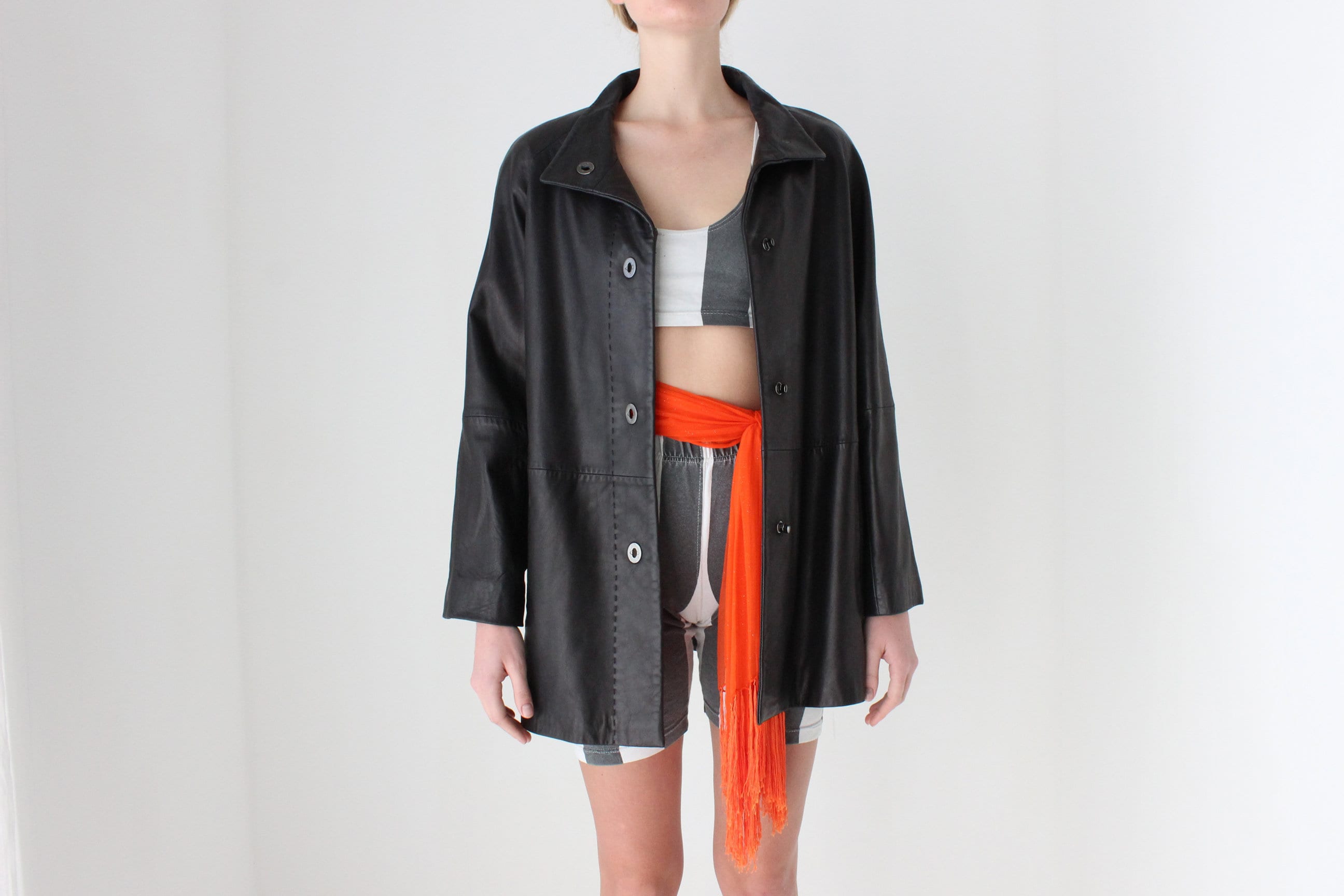 Y2K Ridiculously Soft Minimal Leather High Collar Jacket
