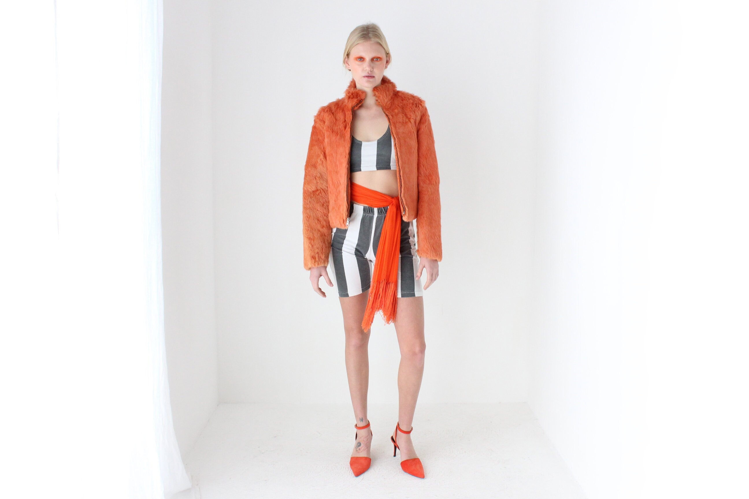 Y2K Real Rabbit Fur Reversible Bomber Jacket