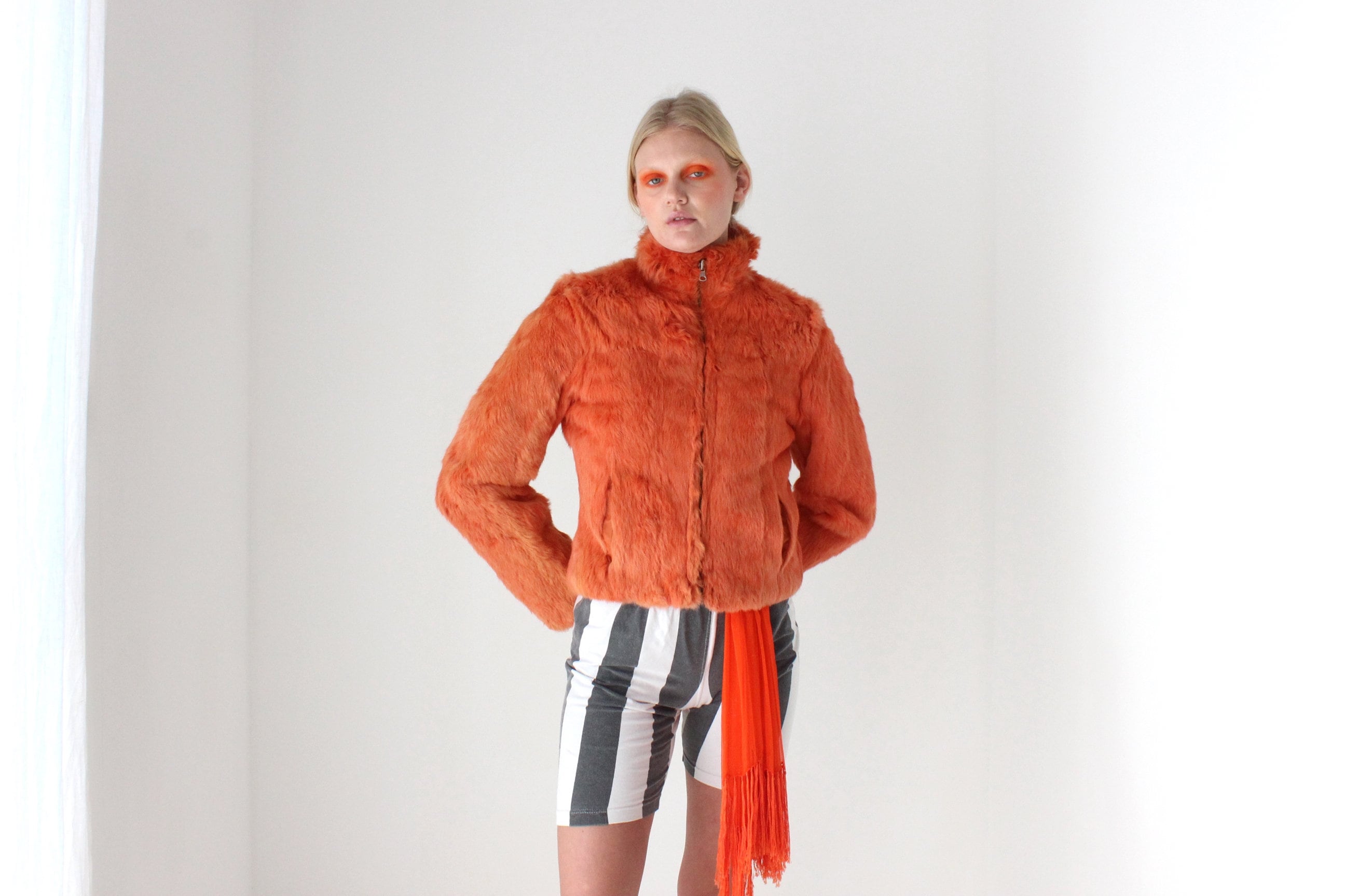 Y2K Real Rabbit Fur Reversible Bomber Jacket