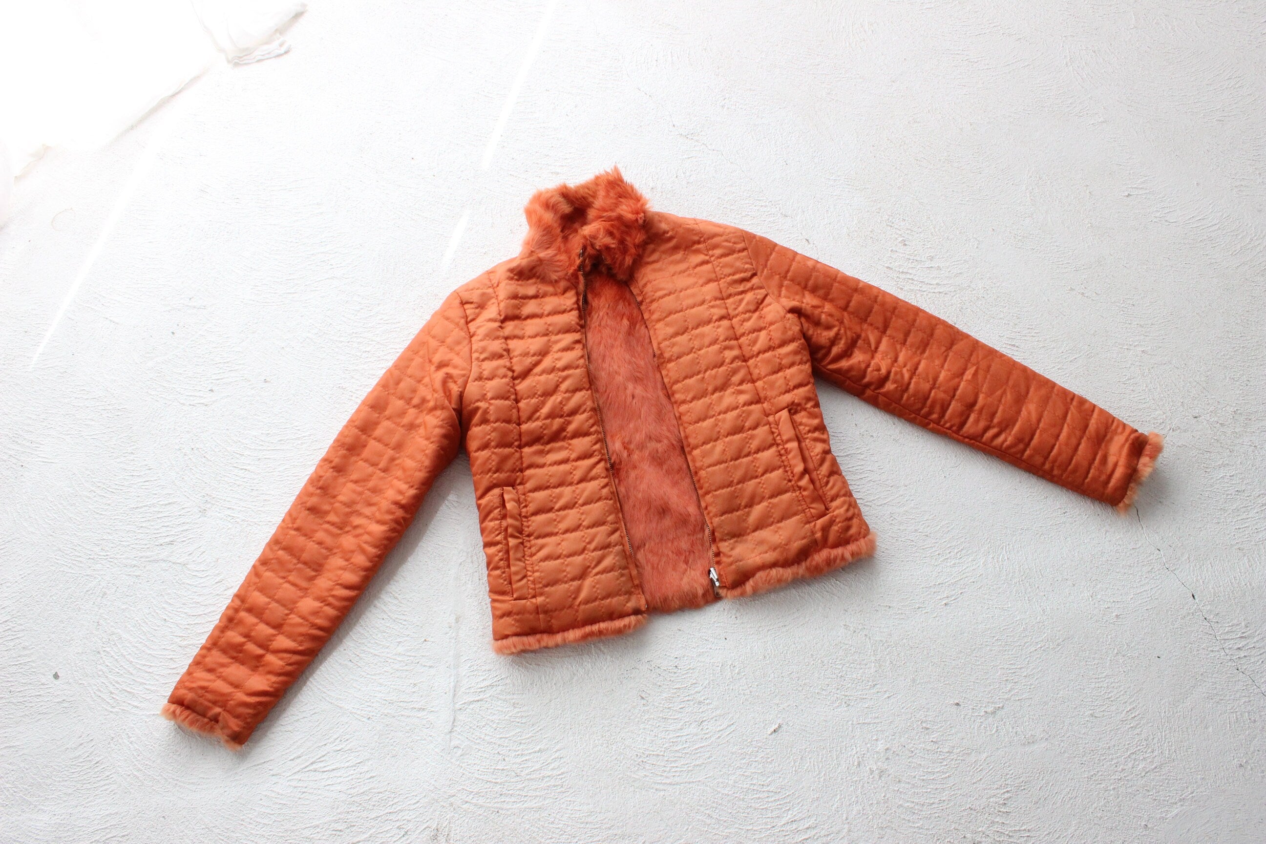 Y2K Real Rabbit Fur Reversible Bomber Jacket