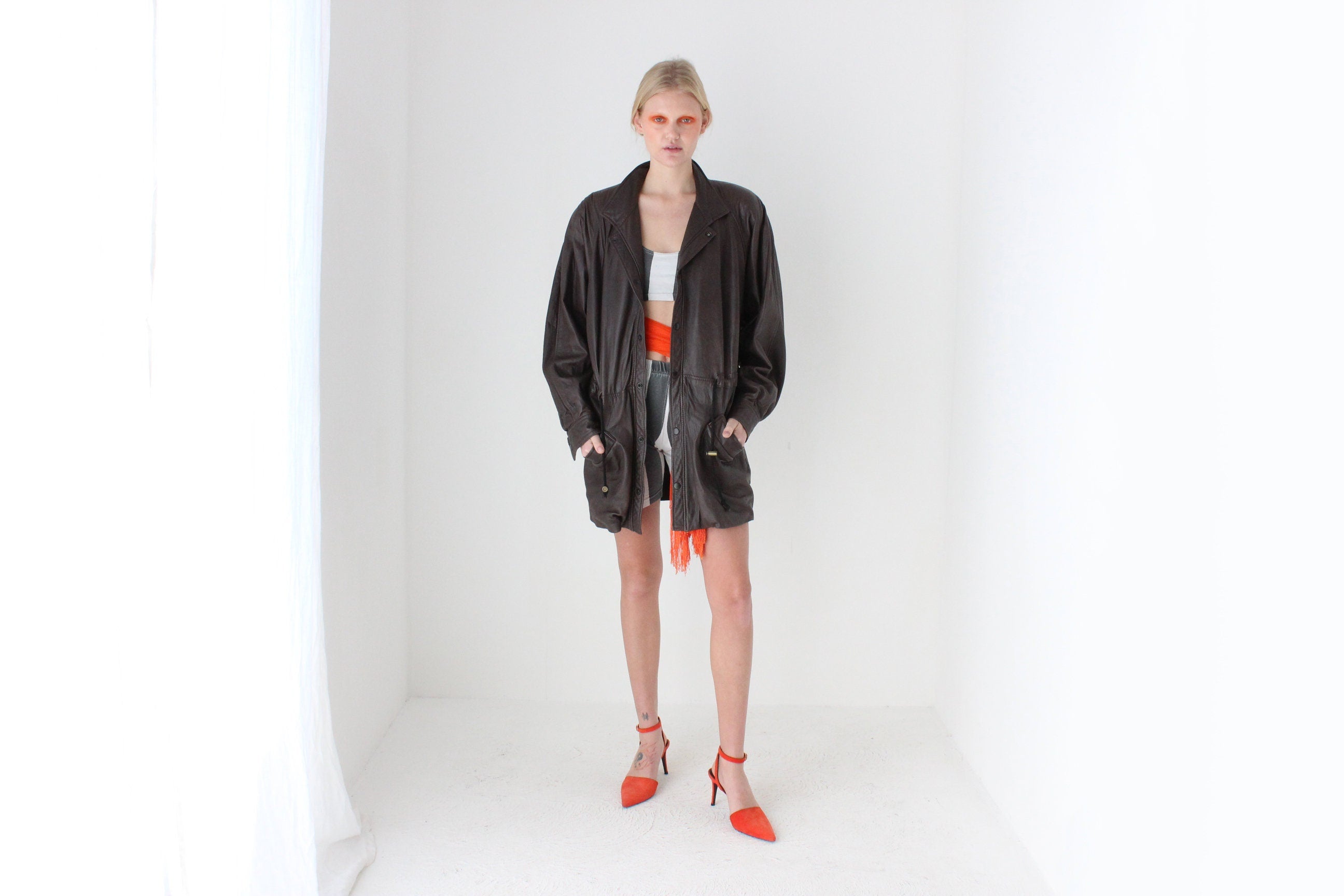 80s Softest Chocolate Leather Unisex Anorak Jacket