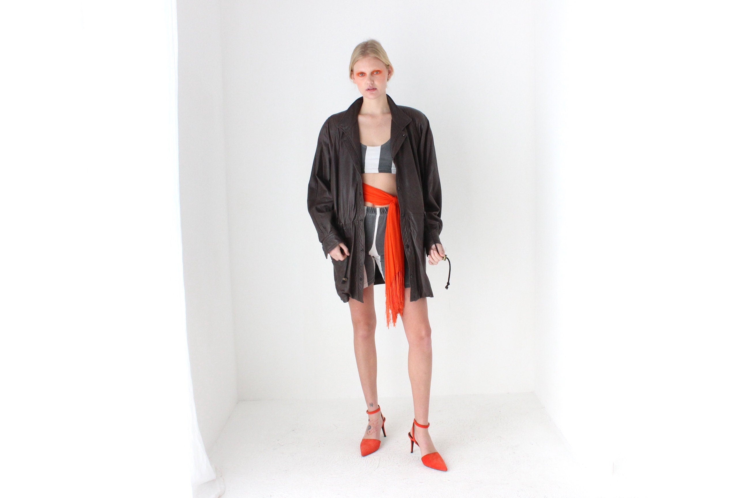 80s Softest Chocolate Leather Unisex Anorak Jacket