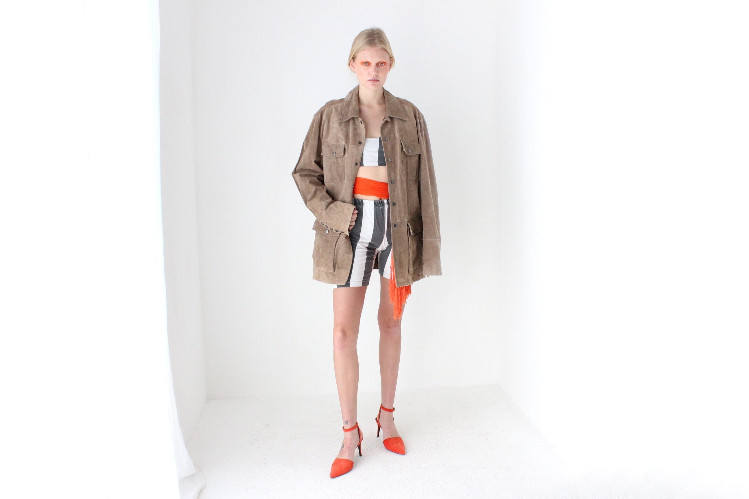 90s Danier Camel Suede Boxy "Cargo" Pocket Jacket