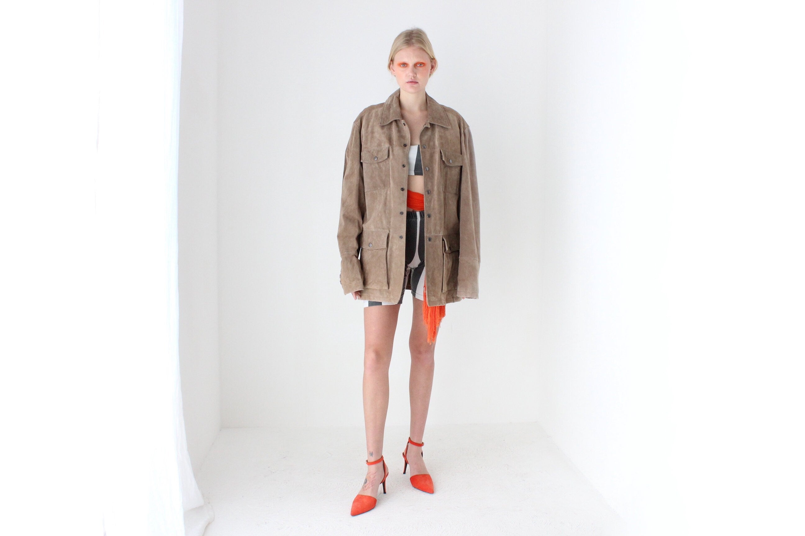 90s Danier Camel Suede Boxy "Cargo" Pocket Jacket