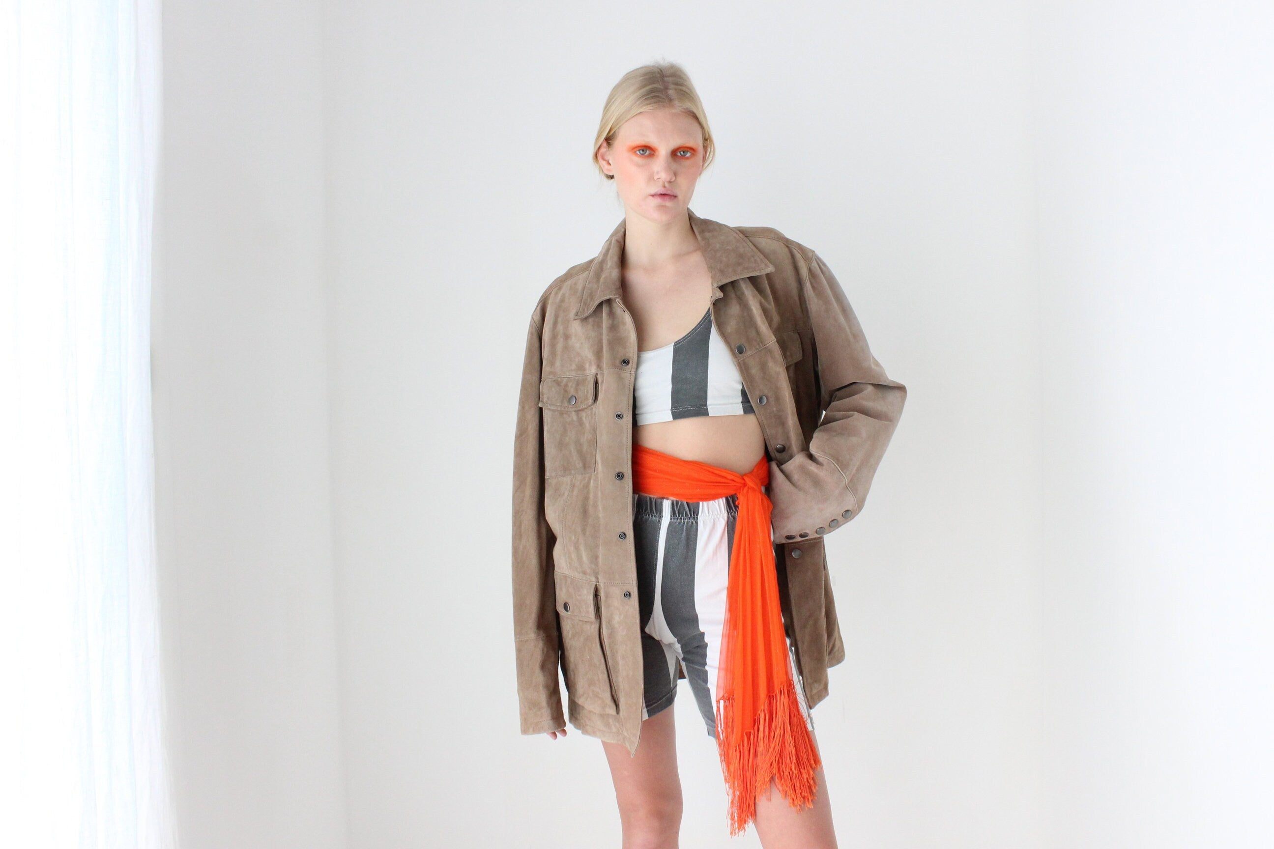 90s Danier Camel Suede Boxy "Cargo" Pocket Jacket