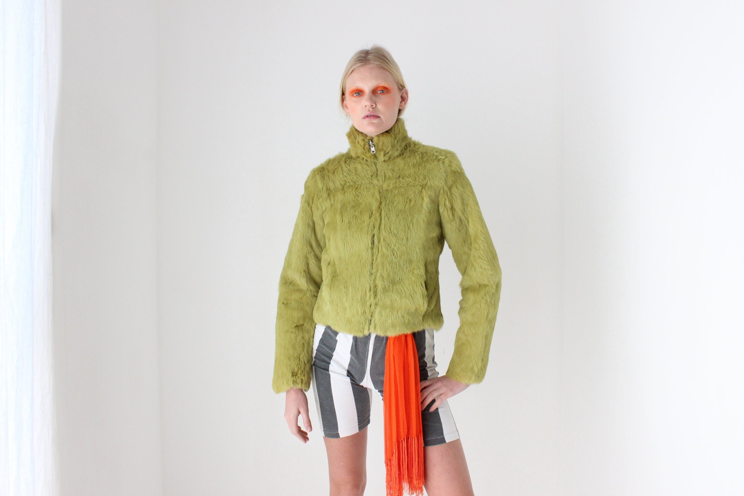 Y2K Real Rabbit Fur Cropped Bomber Jacket w/ Reversible Quilted Option & Matching Bag!